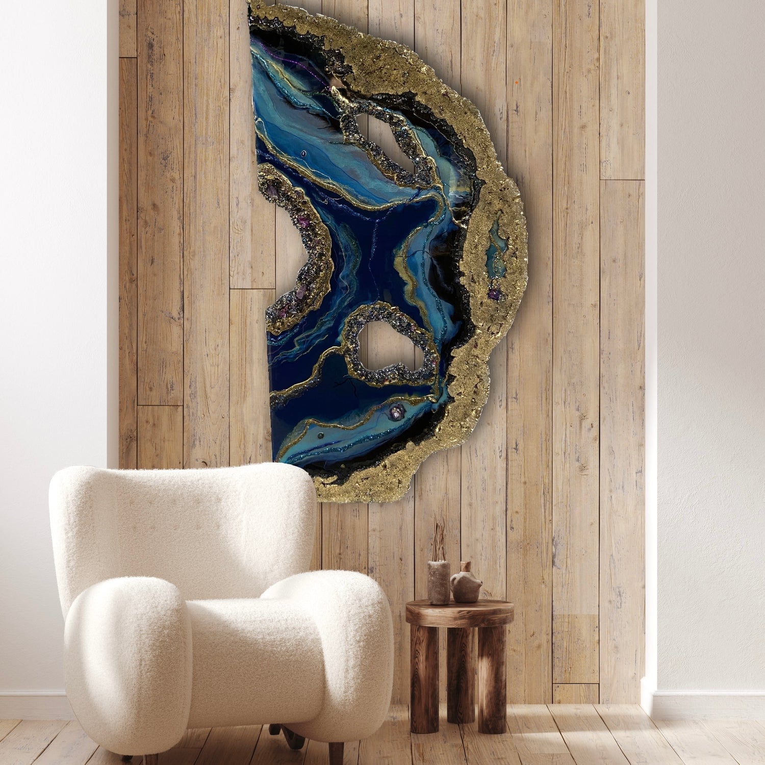 Blue wall geode in resin art - Mamota Creative