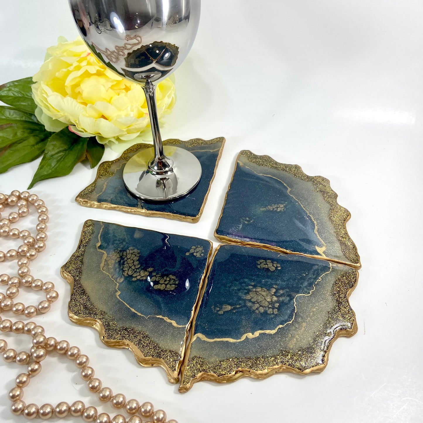 Large Navy Blue and Gold Coasters