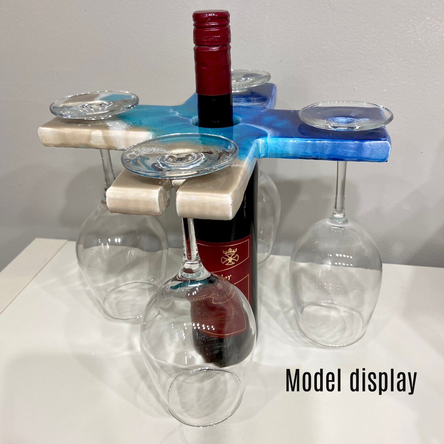 Ocean Theme Four Wine Glass Bottle Butler
