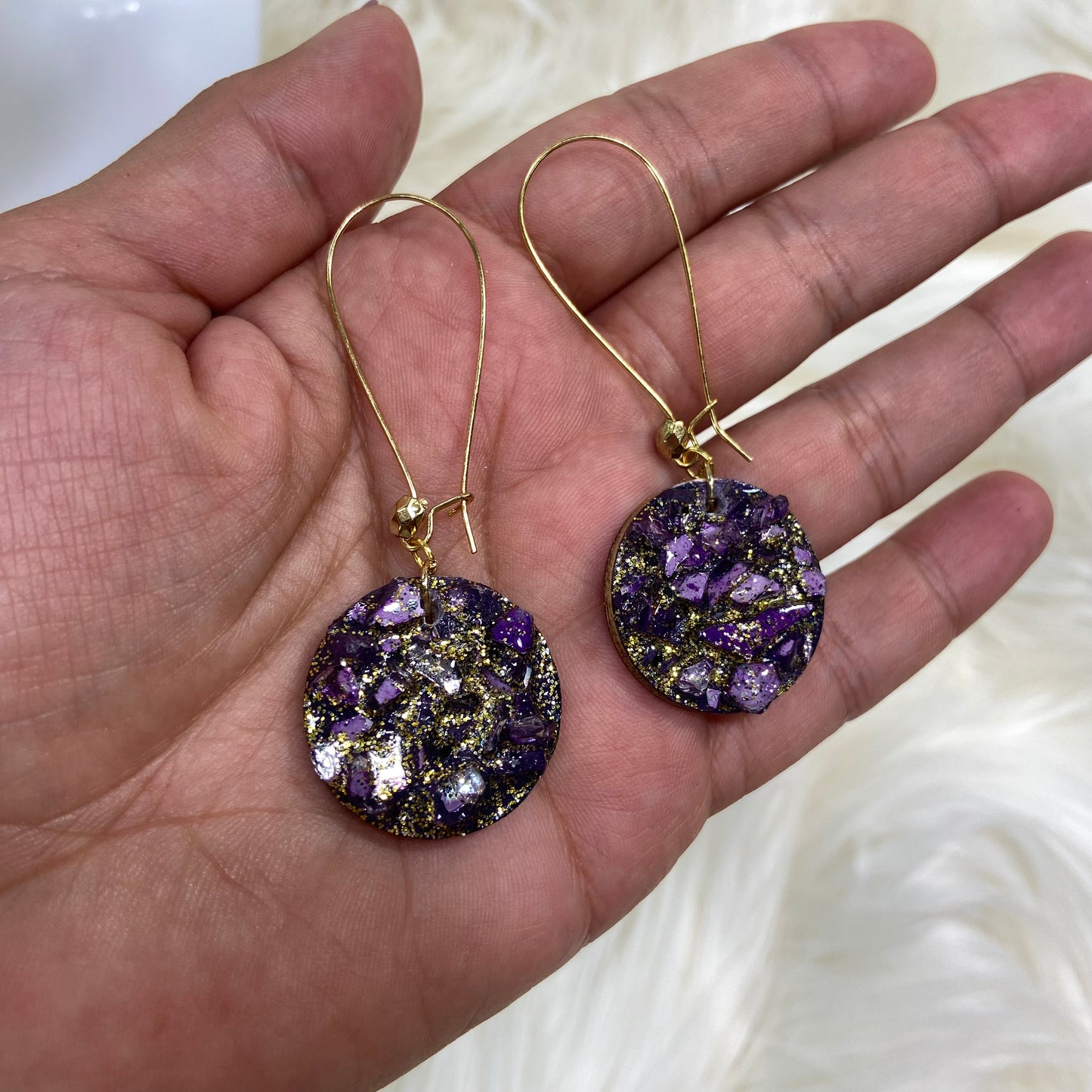 Faux Amethyst Druzy Drop Earrings