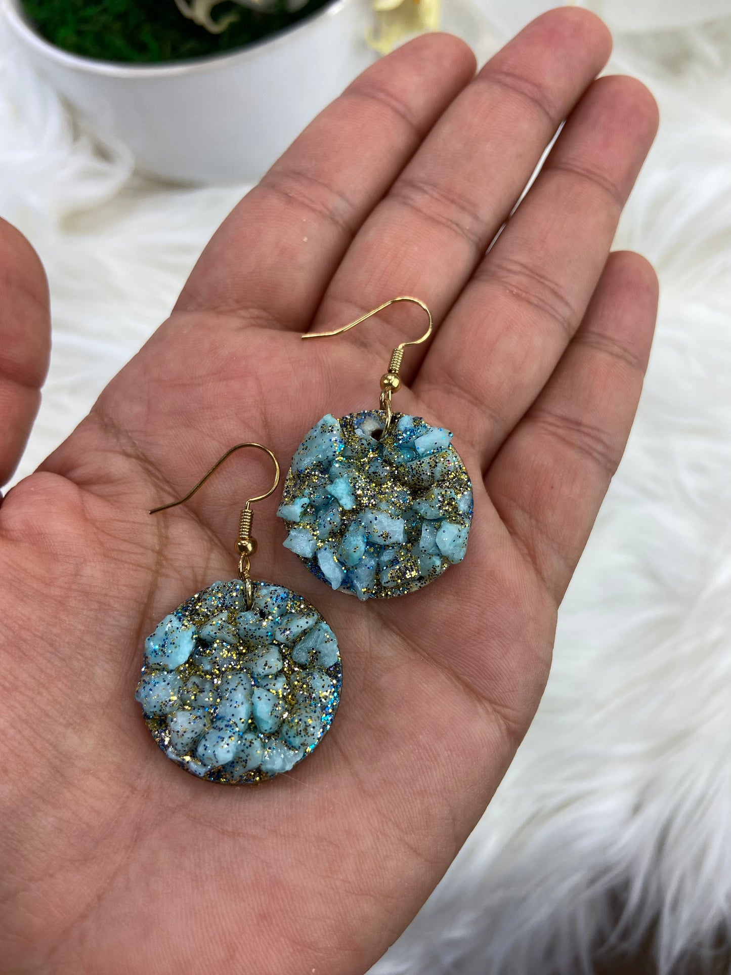 Aqua Druzy Drop Earrings