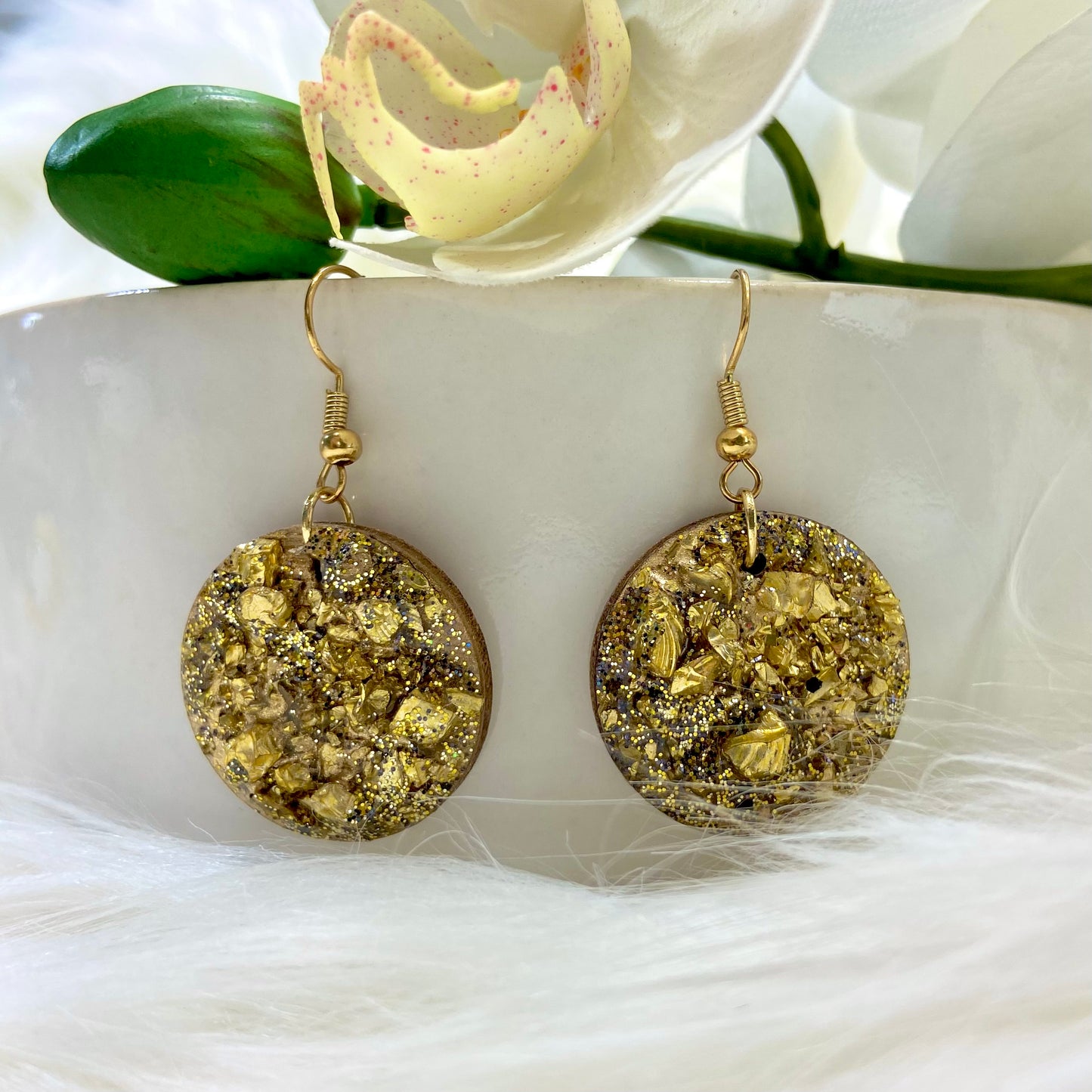 Gold Druzy Drop Earrings