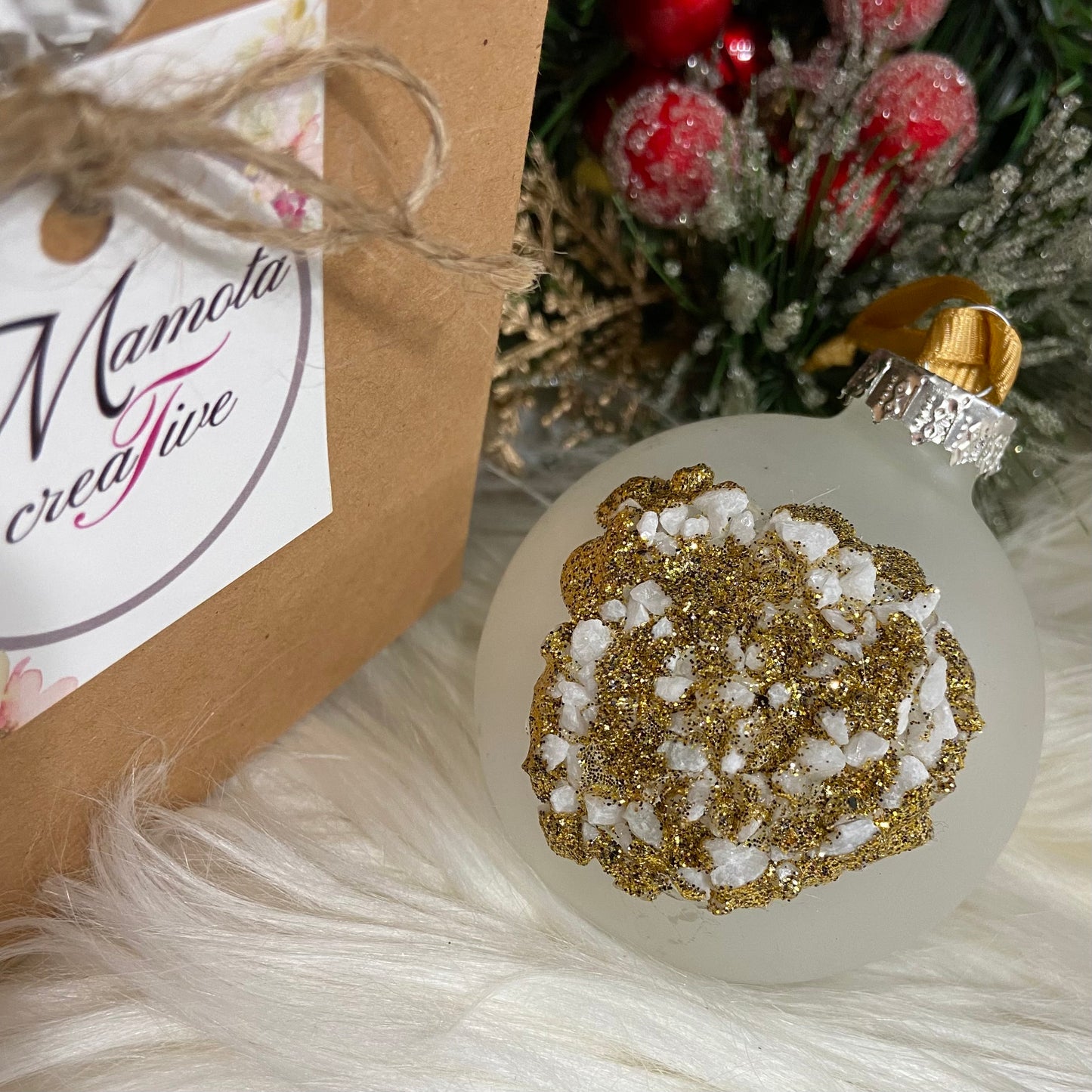 White and Gold Ball Ornament
