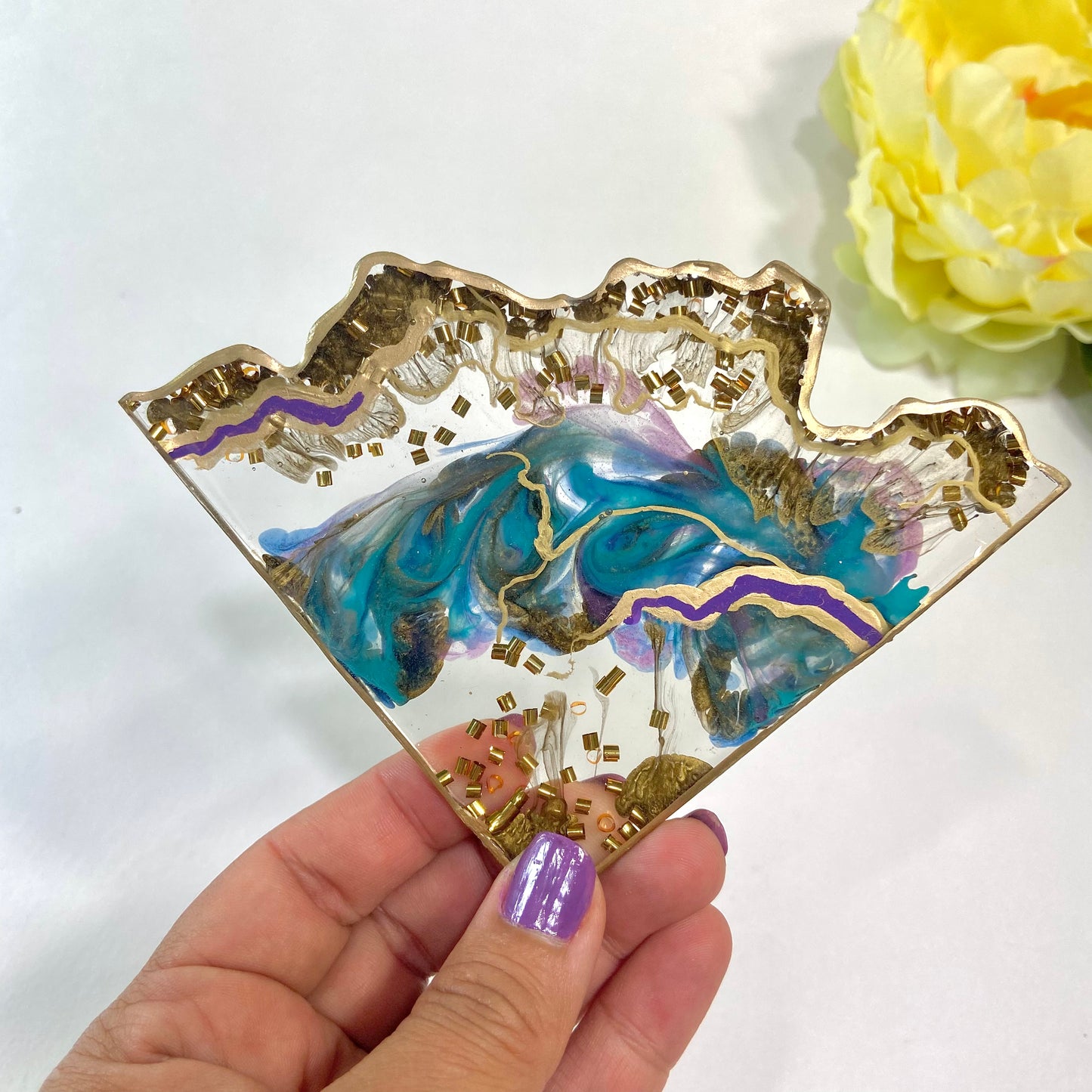 Teal, Gold & Purple Geode Coaster Set