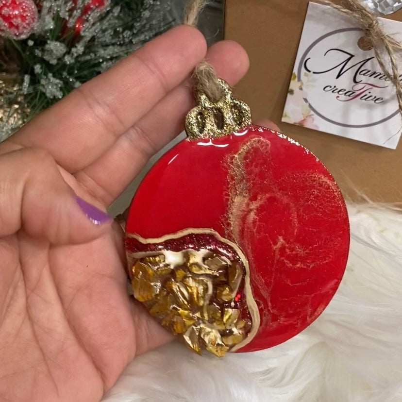 Geode Inspired Red and Gold Disc Ornament