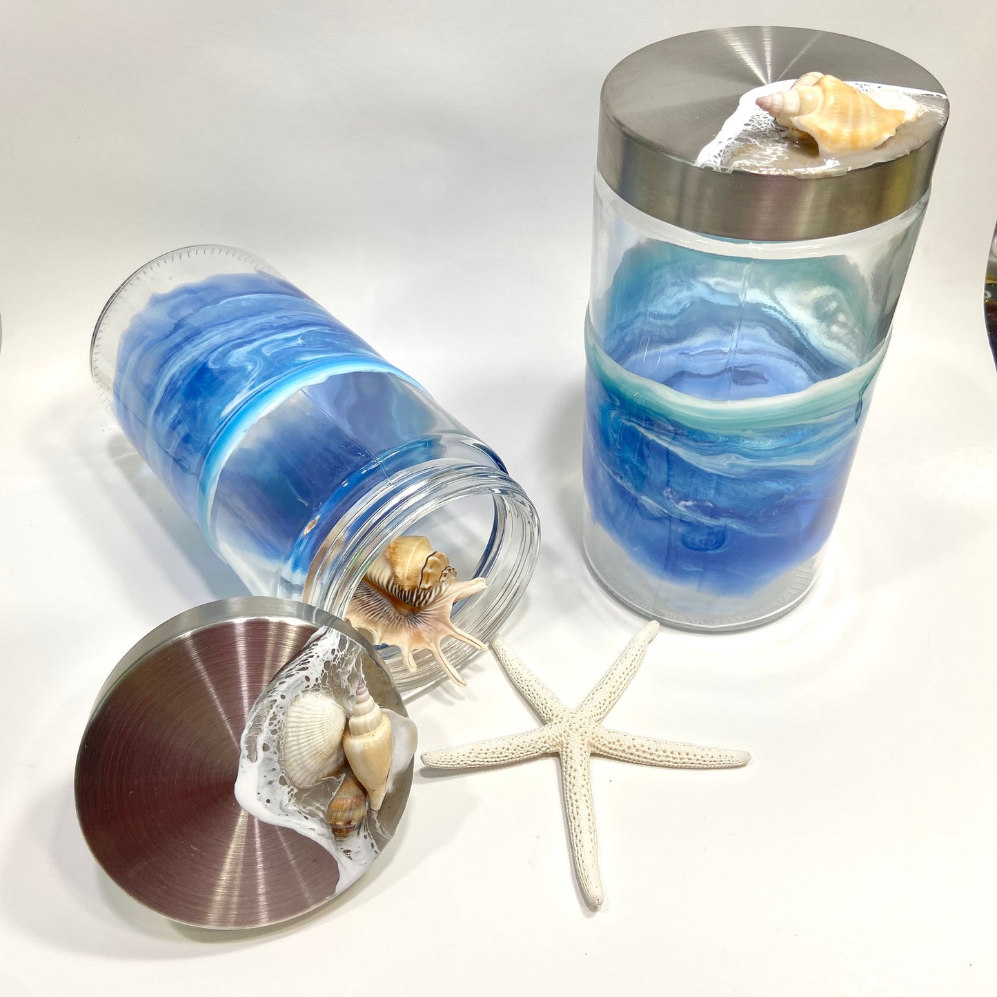 Ocean Theme Glass Canister with Shells