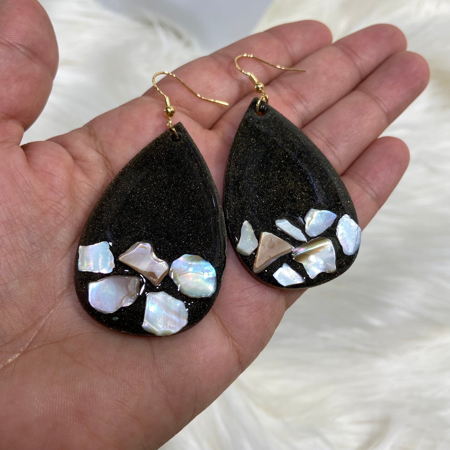 Brown Teardrop Earrings with Mother of Pearl