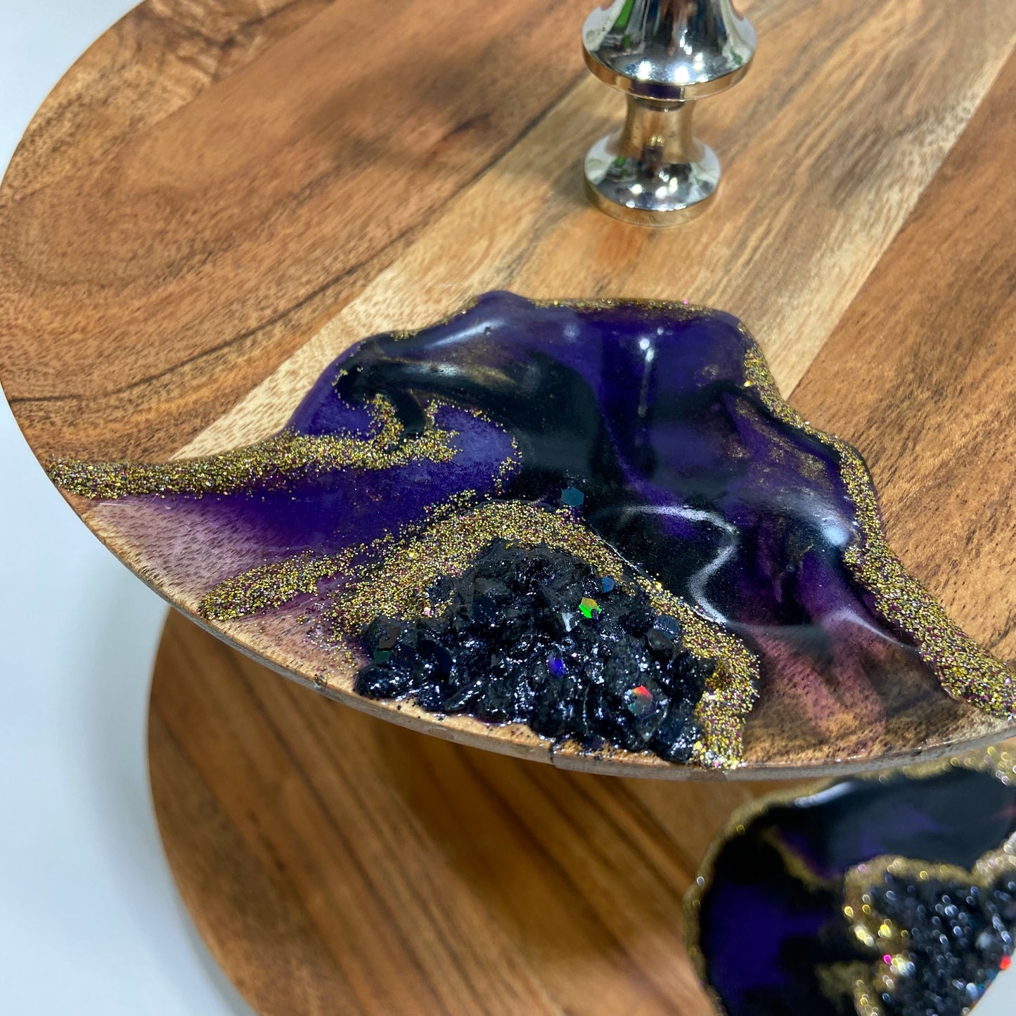 Purple Geode Two-Tier Wooden Cake Stand