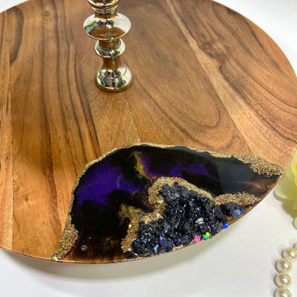 Purple Geode Two-Tier Wooden Cake Stand