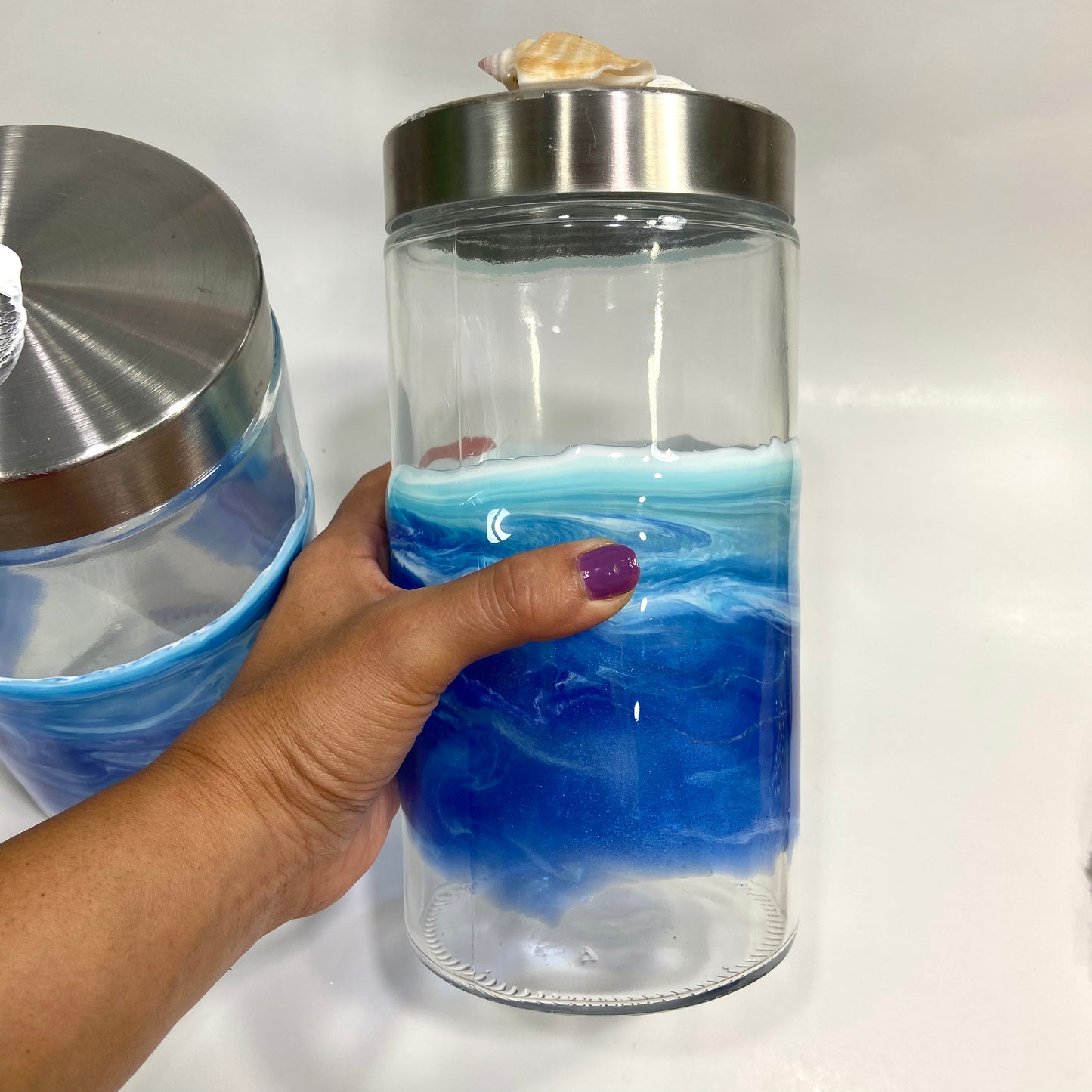 Ocean Theme Glass Canister with Shells