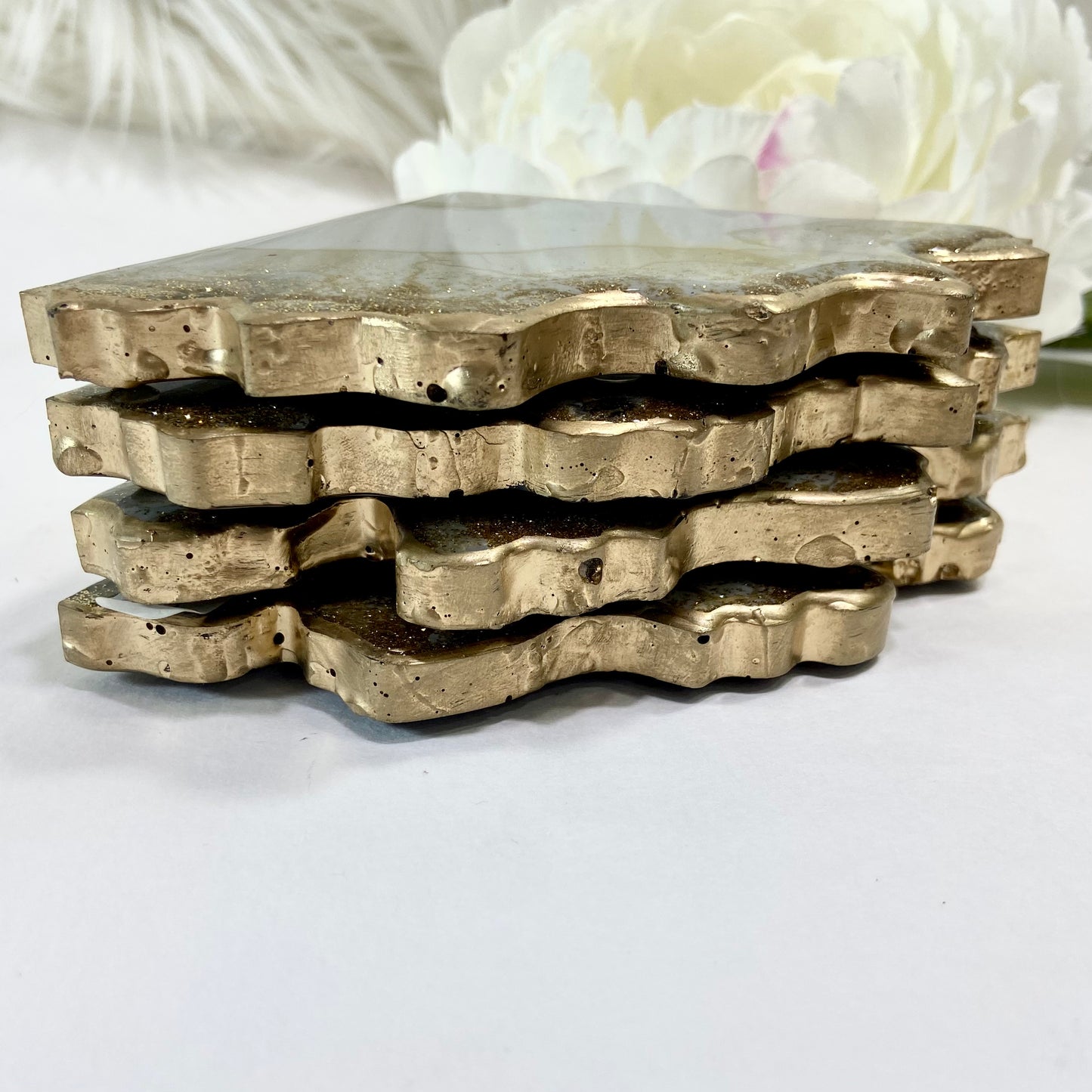 Gray and Gold Resin Coaster Set