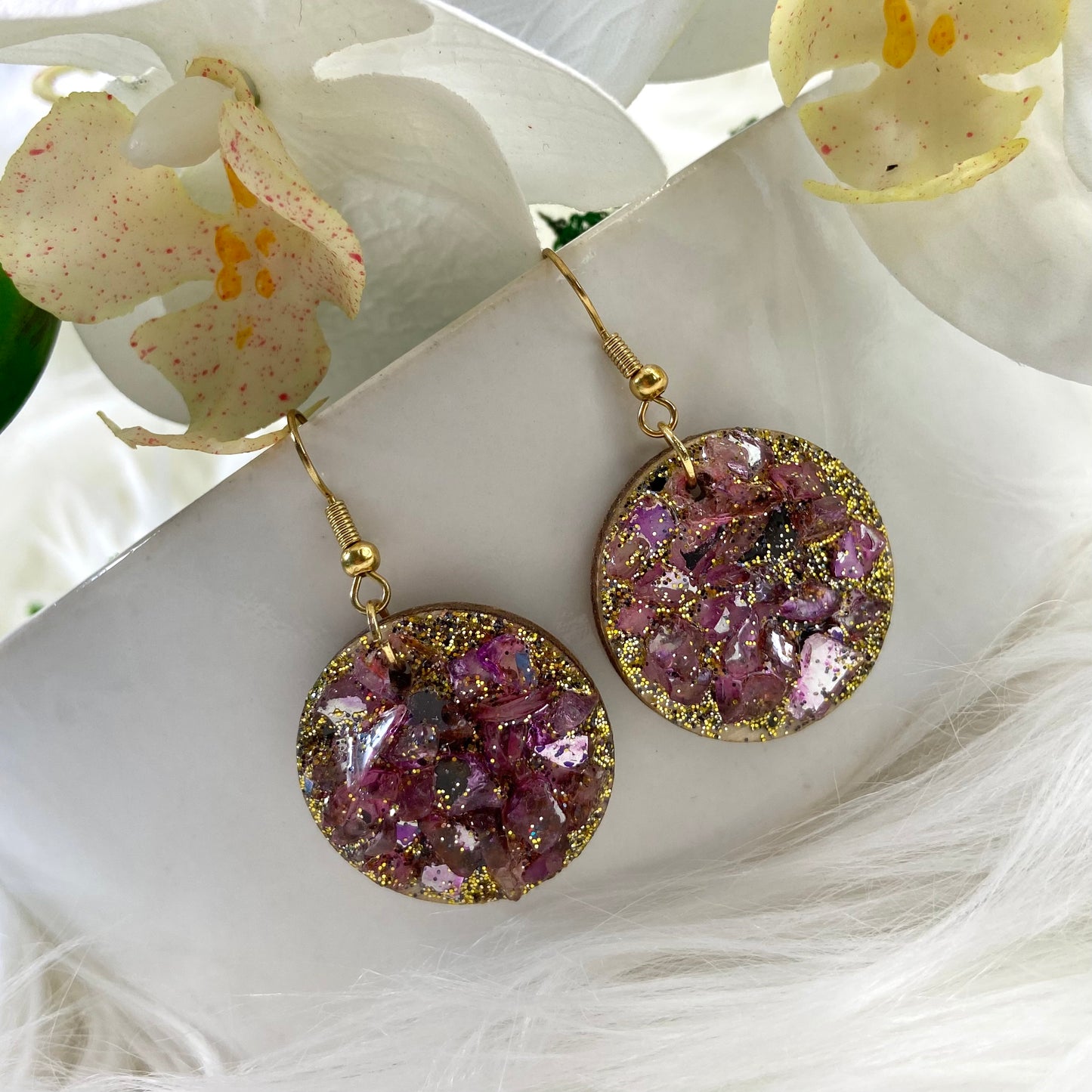 Faux Amethyst Druzy Drop Earrings