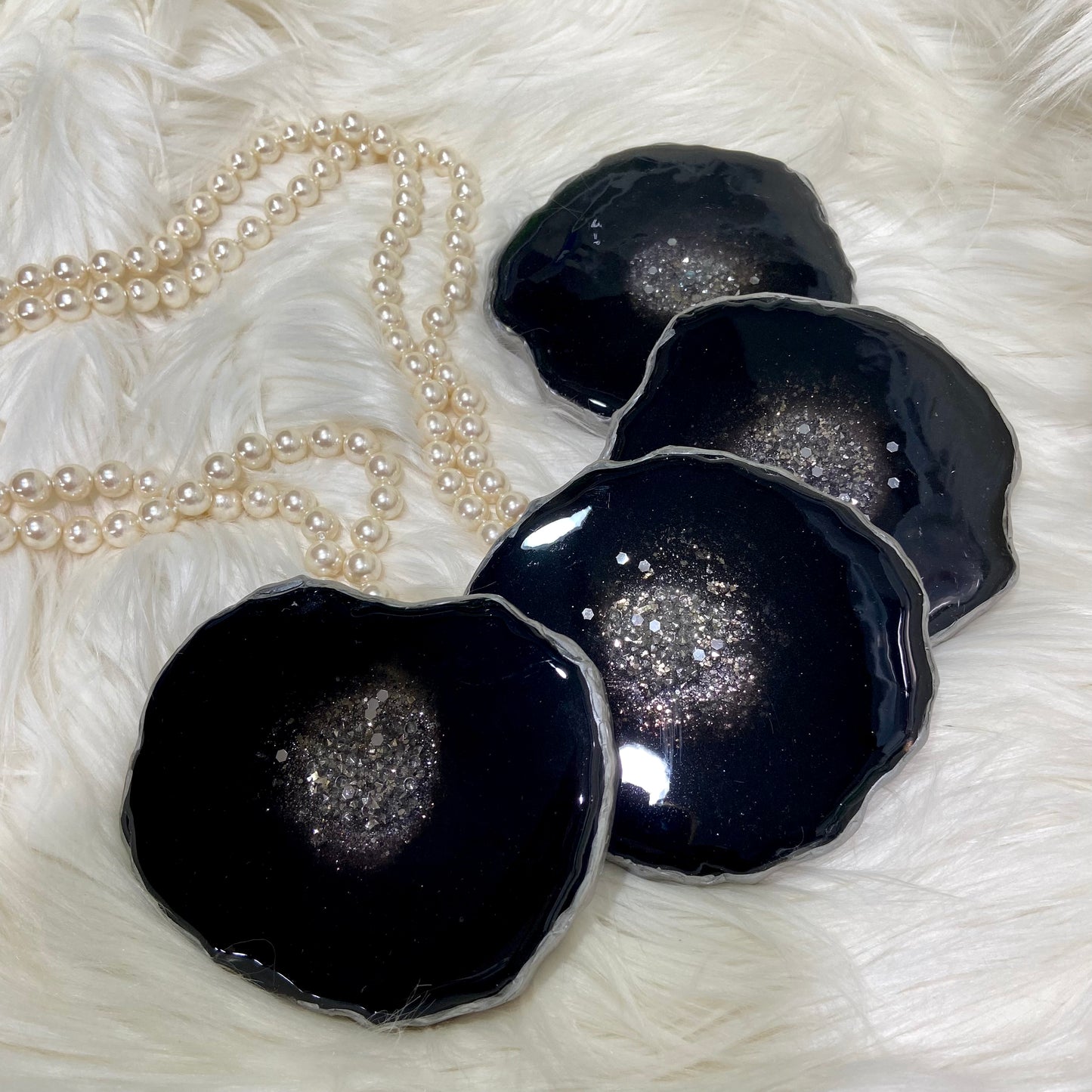 Black Resin Coasters with Glitter