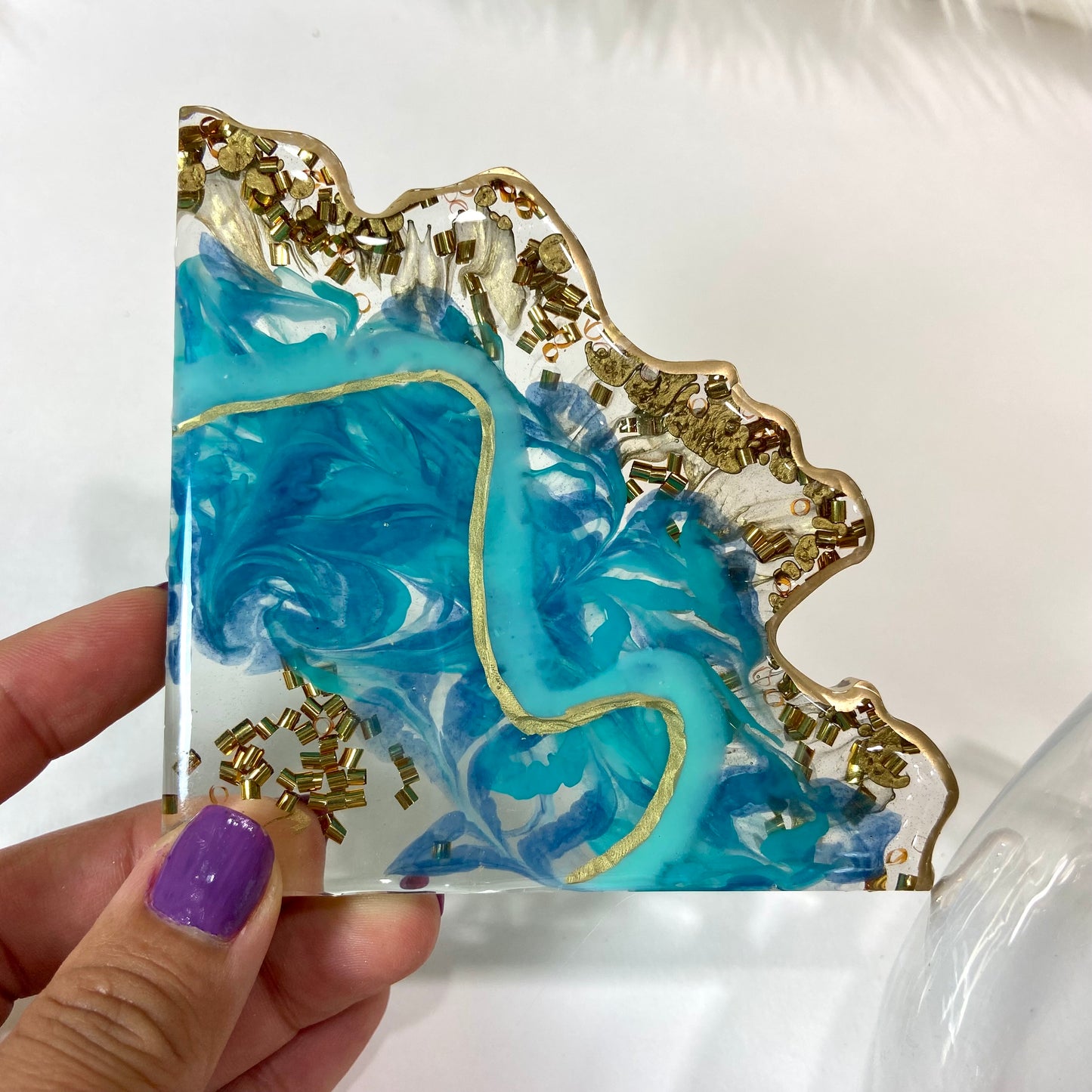 Teal and Gold Epoxy Resin Coaster Set