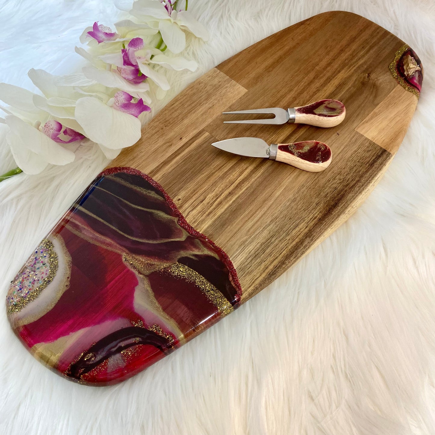 Burgundy Resin Geode-Style Cheese Knife Set