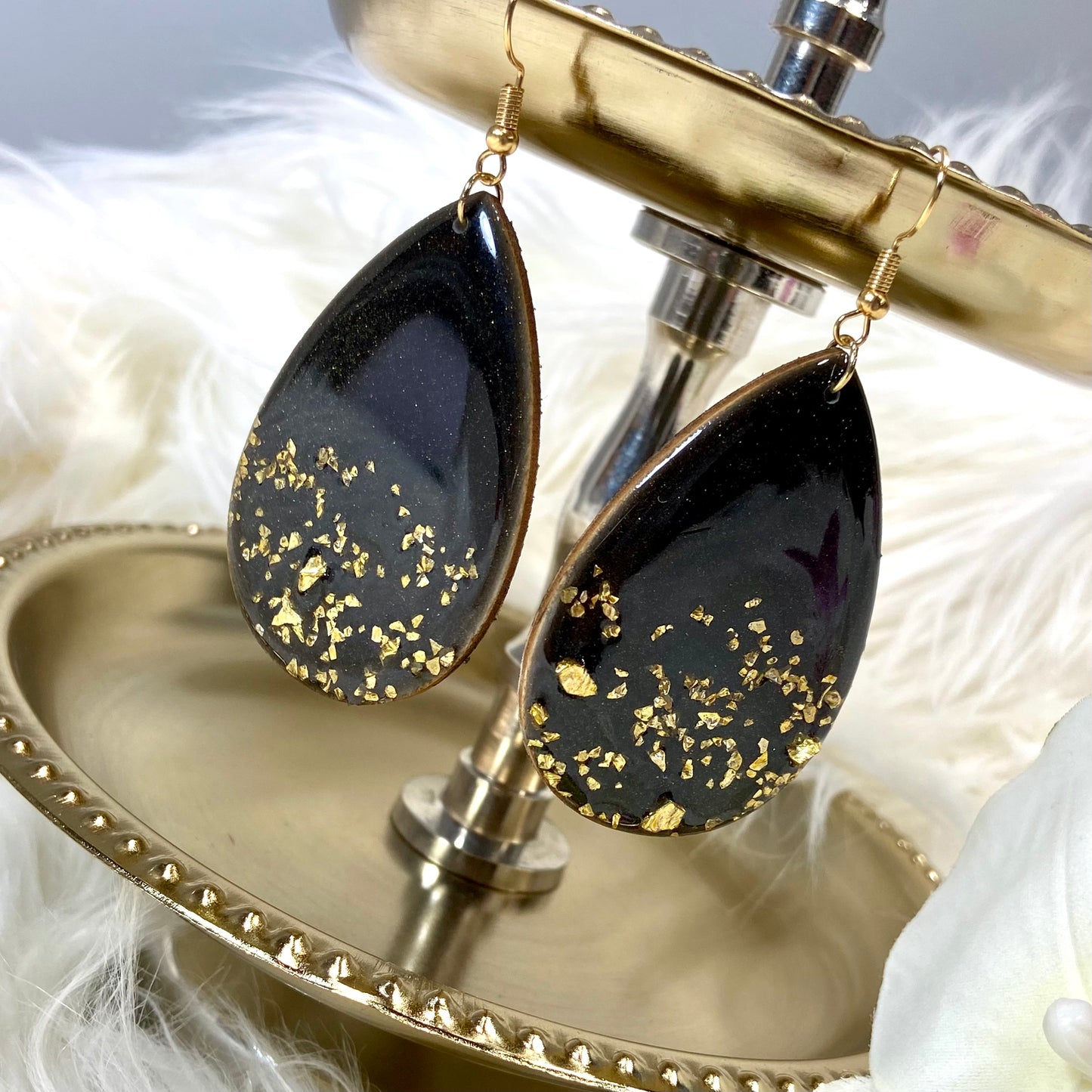 Metallic Brown Resin Teardrop Earrings