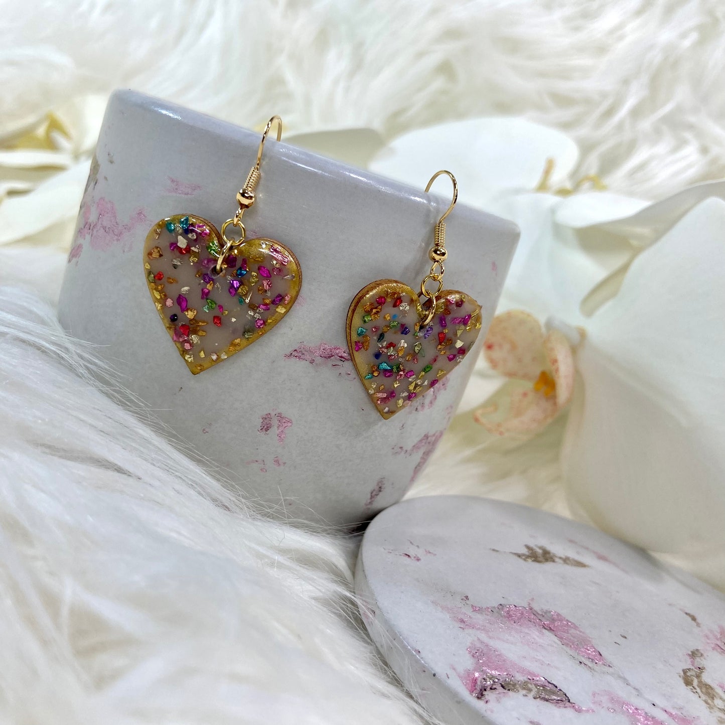 Sprinkle Taupe Heart Earrings