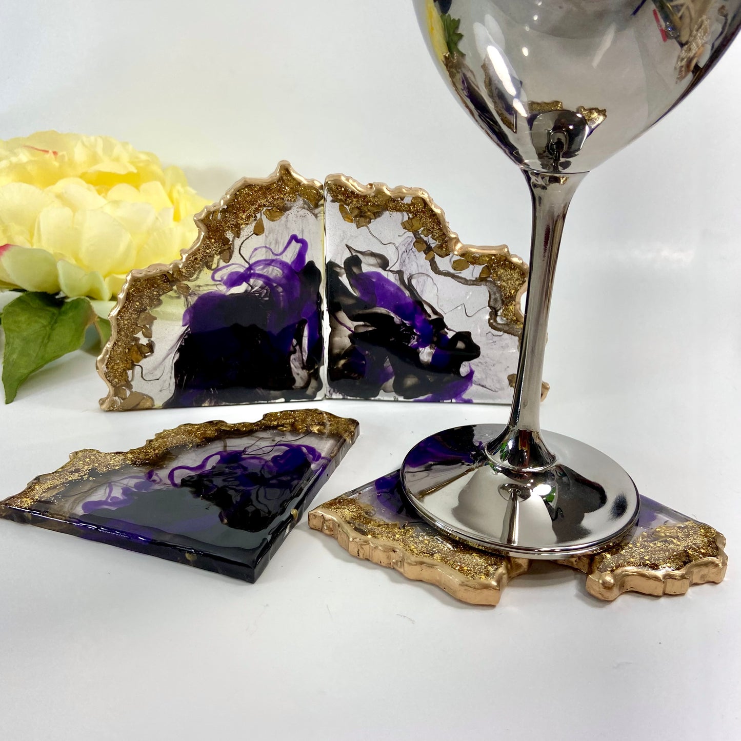 Purple and Black Geode Coasters