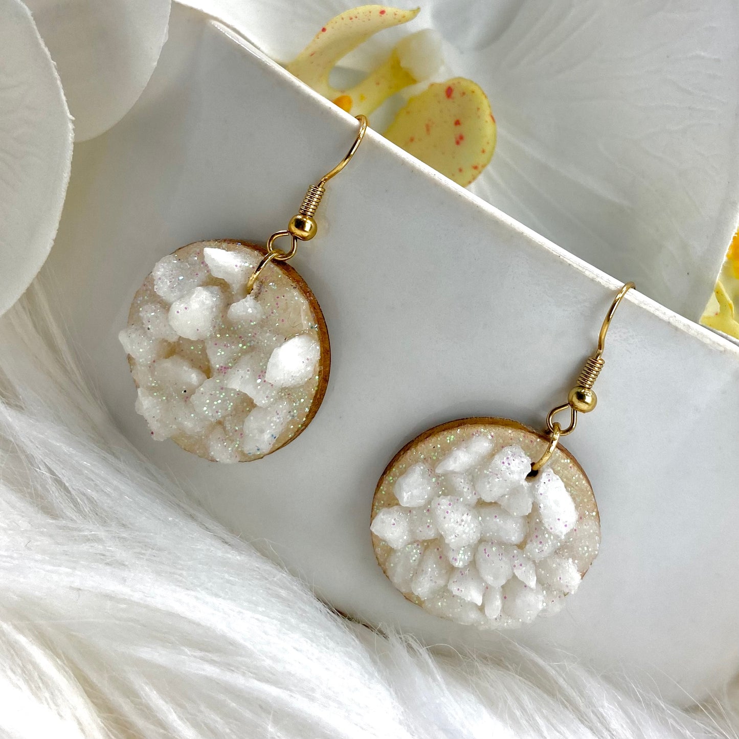 White Druzy Drop Earrings