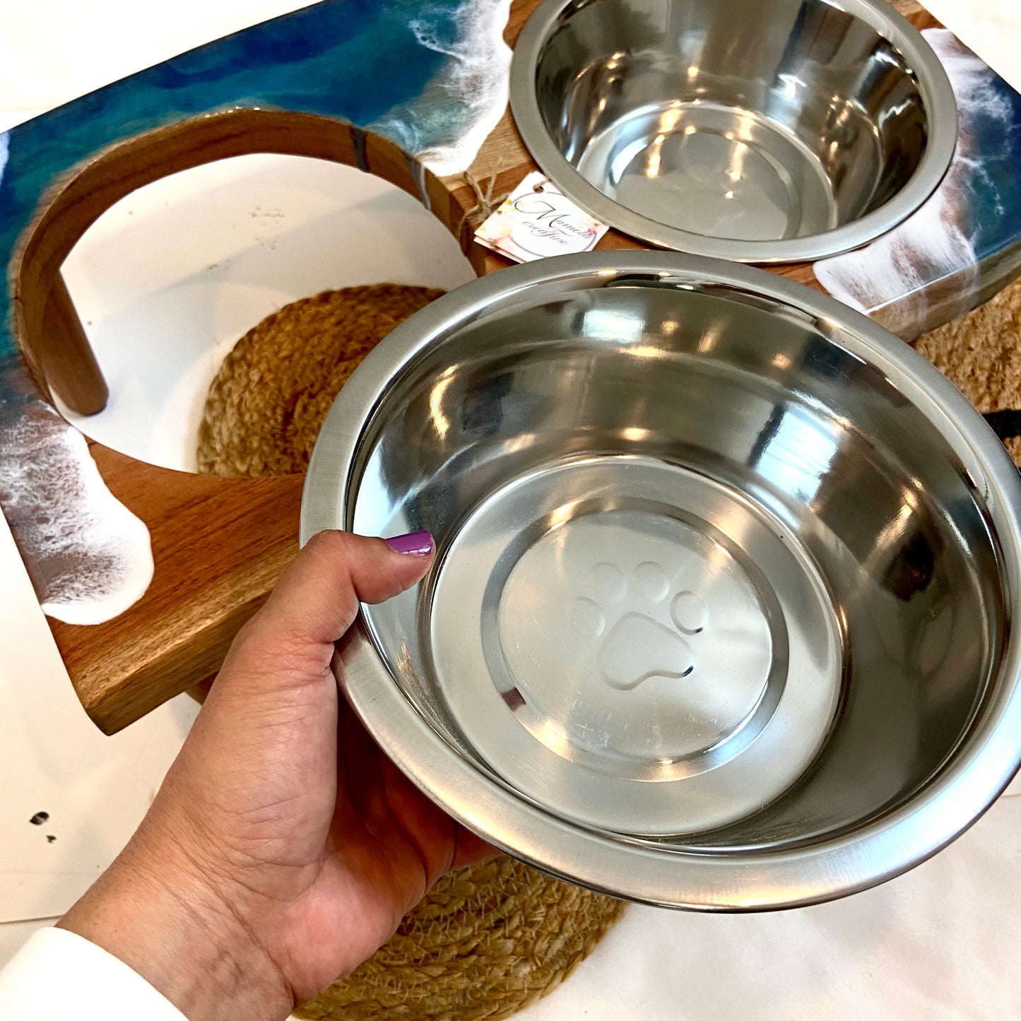 Ocean Waves Elevated Double Dog Bowl Stand: Stylish Comfort for Mealtimes