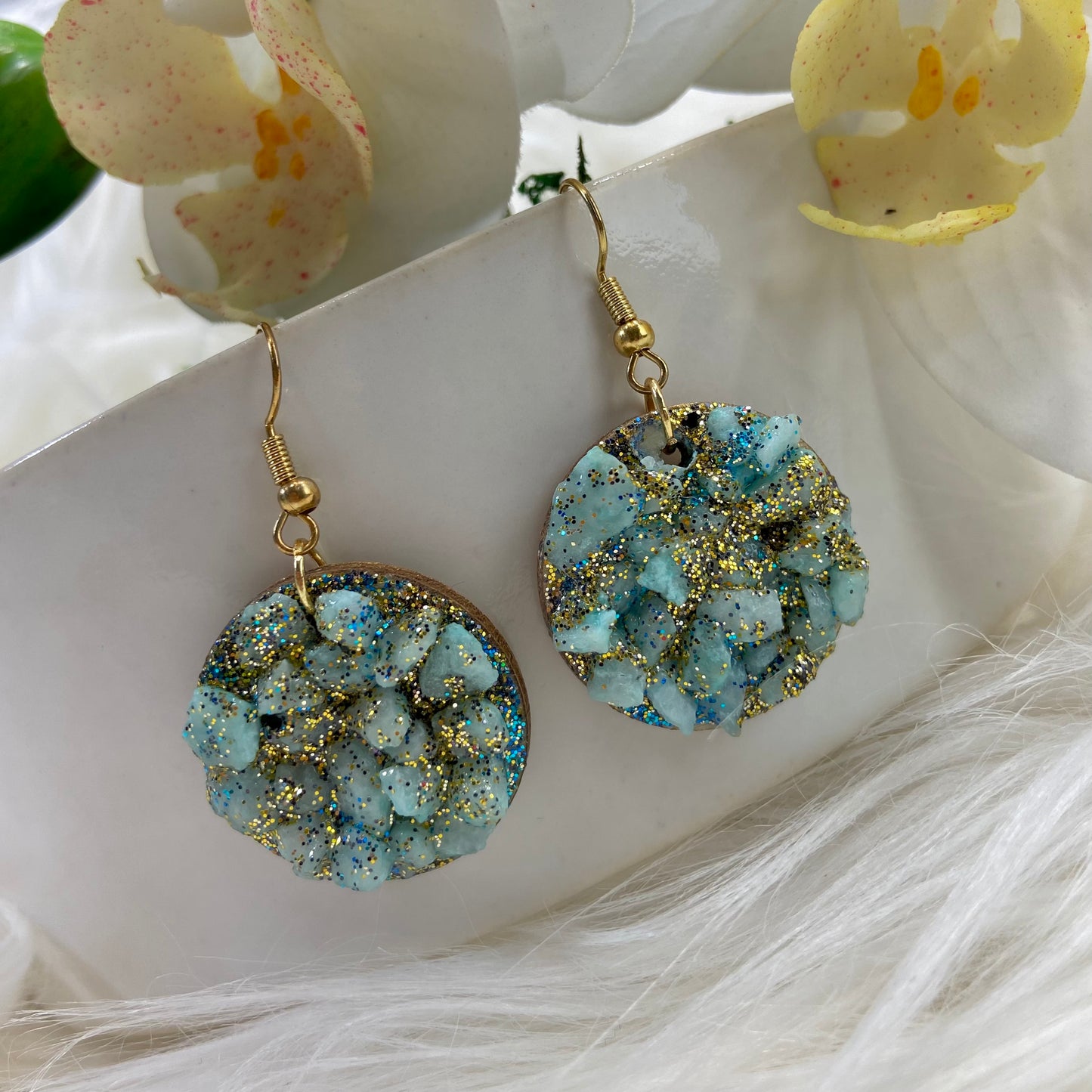 Aqua Druzy Drop Earrings