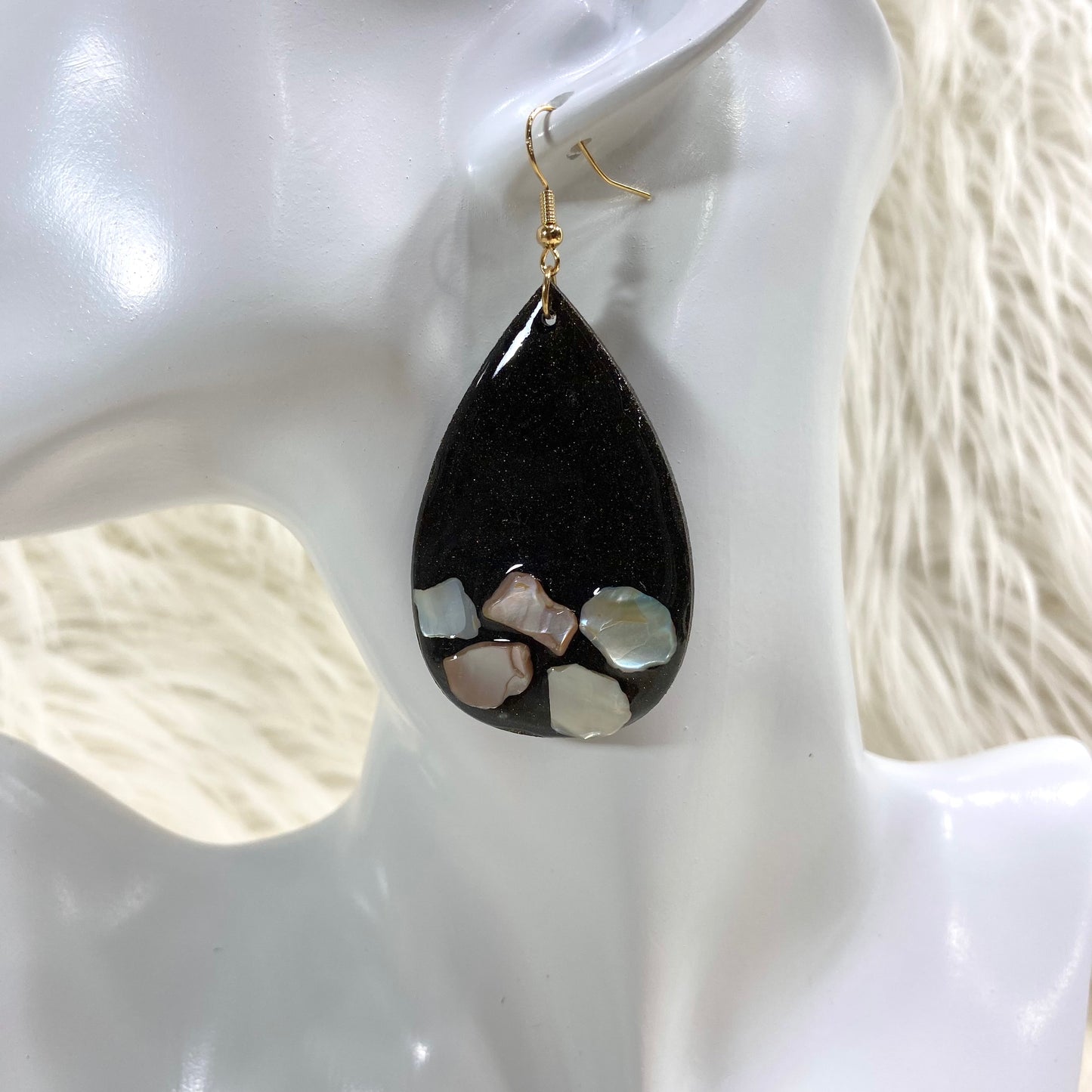 Brown Teardrop Earrings with Mother of Pearl