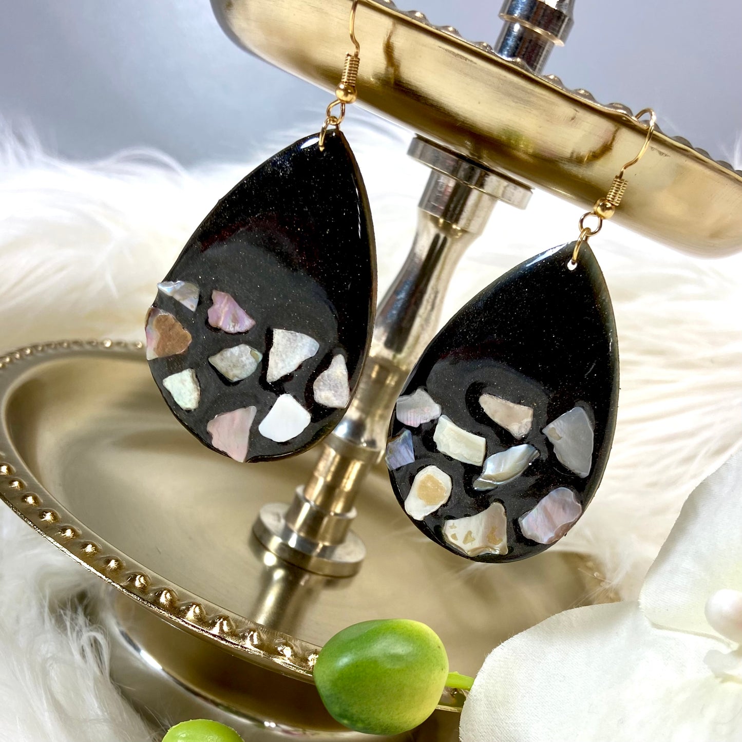 Brown Teardrop Earrings with Mother of Pearl