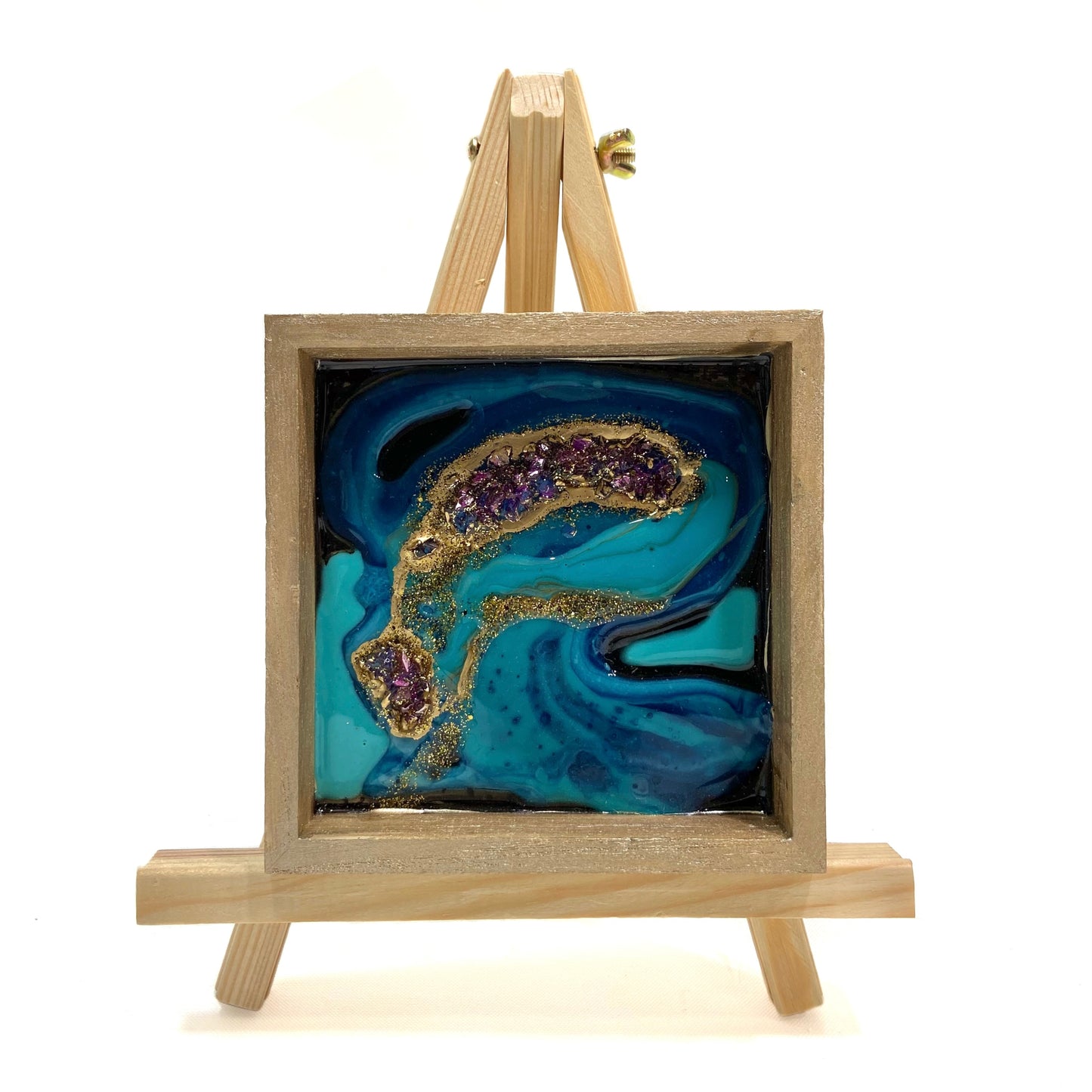 Peacock Inspired Geode Shadow Box