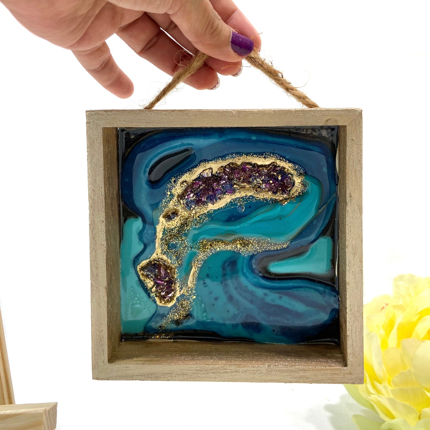 Peacock Inspired Geode Shadow Box