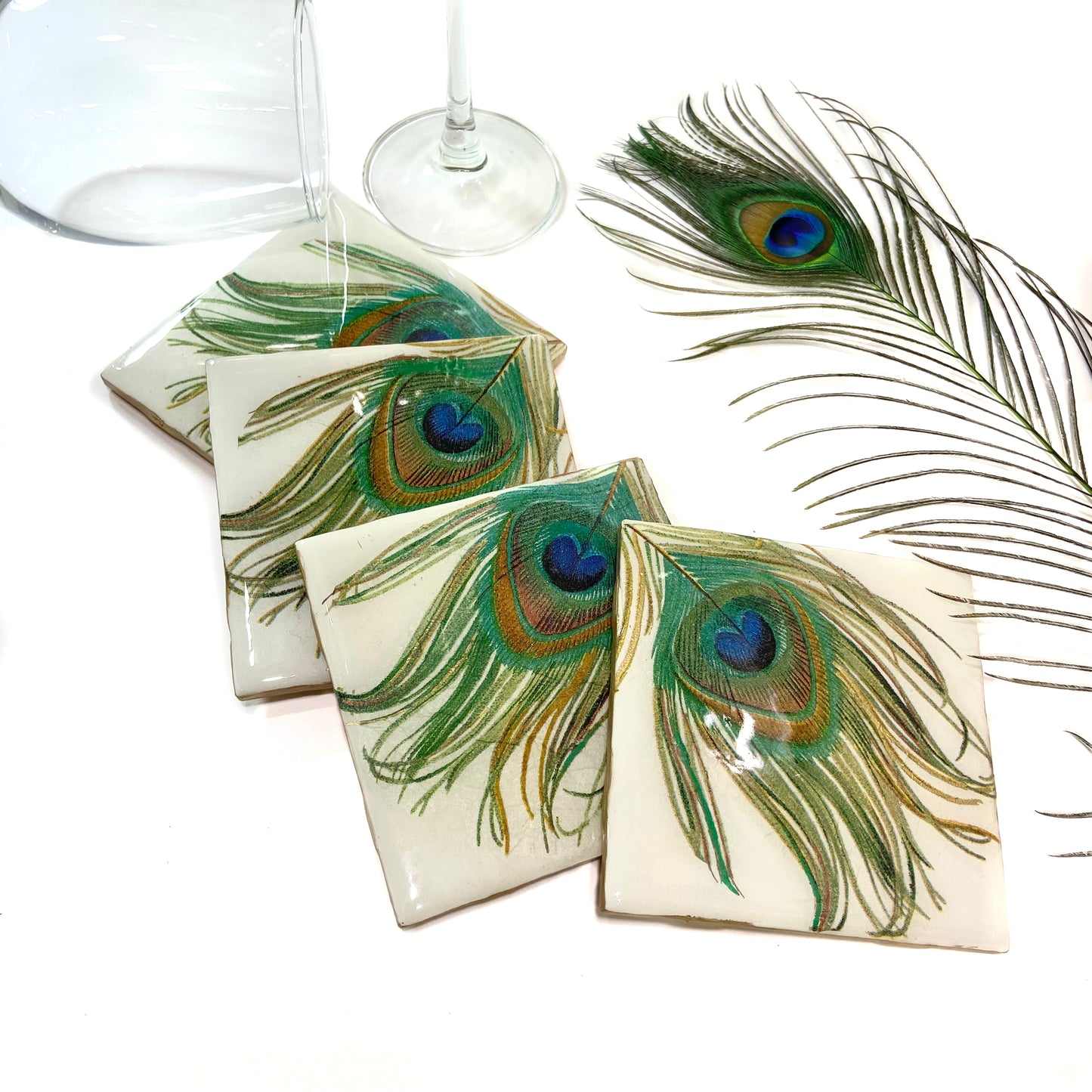 Peacock Feather Coaster Set