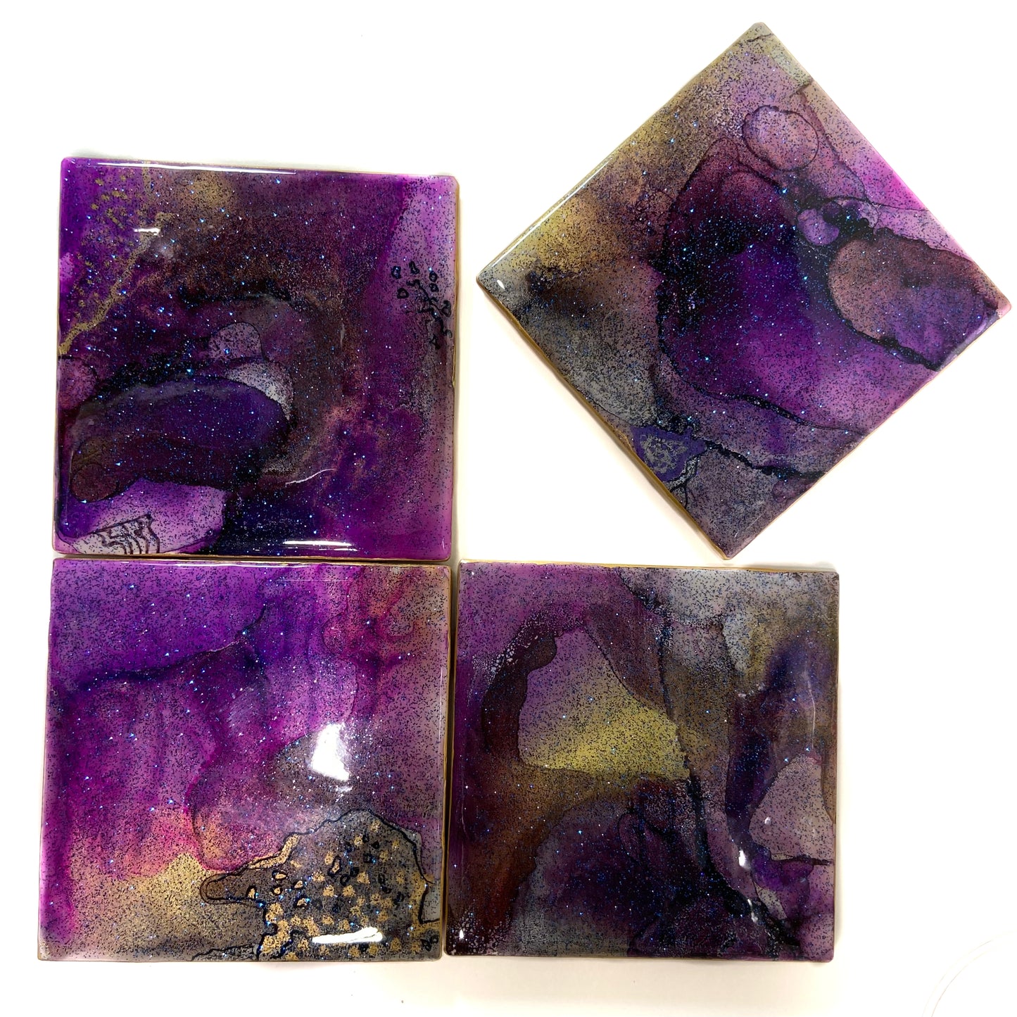 Purple Alcohol Inks Coaster Set