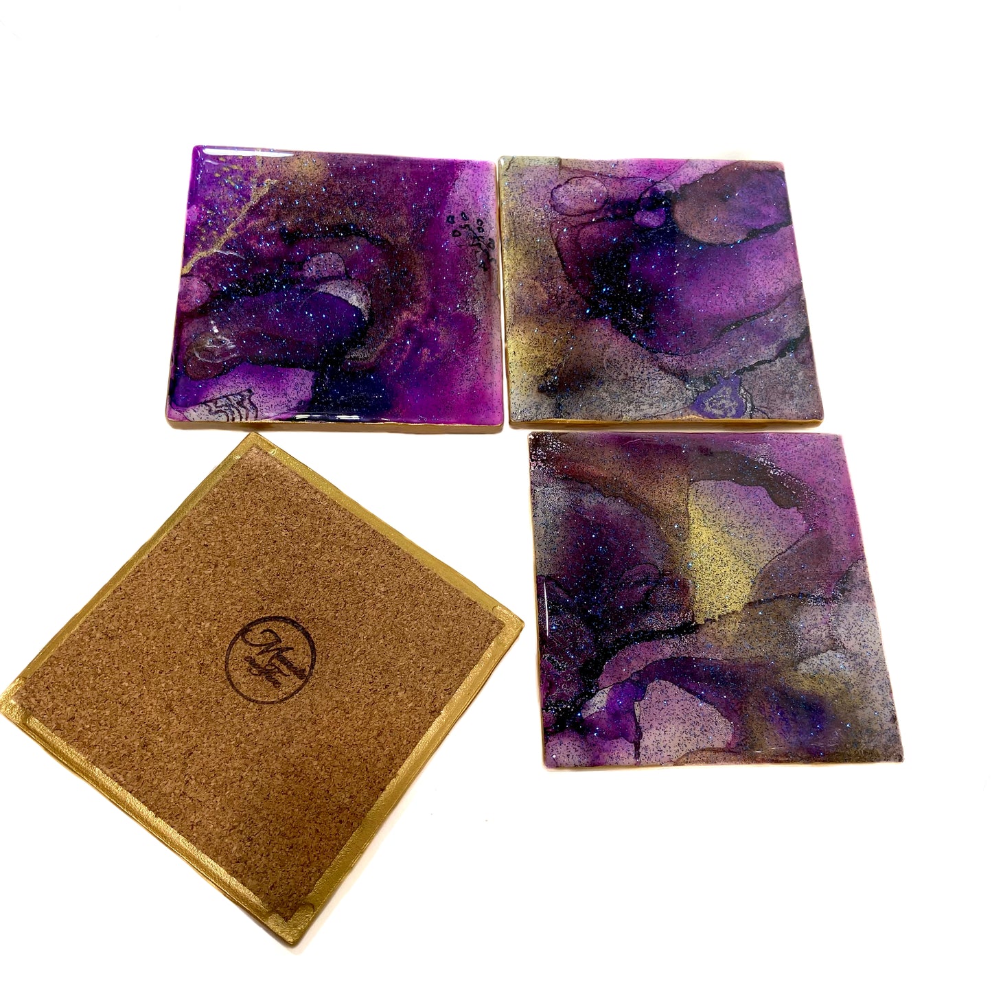 Purple Alcohol Inks Coaster Set
