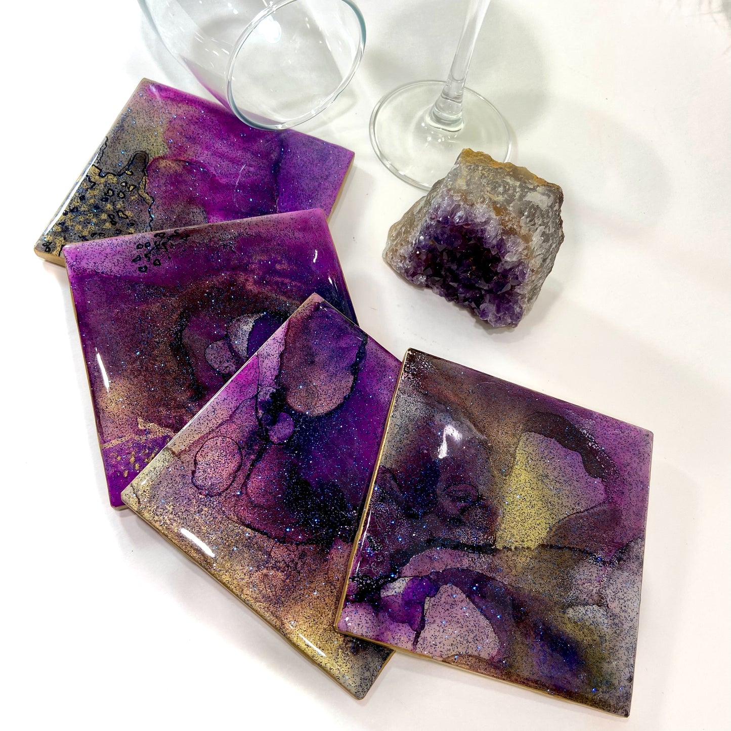 Purple Alcohol Inks Coaster Set