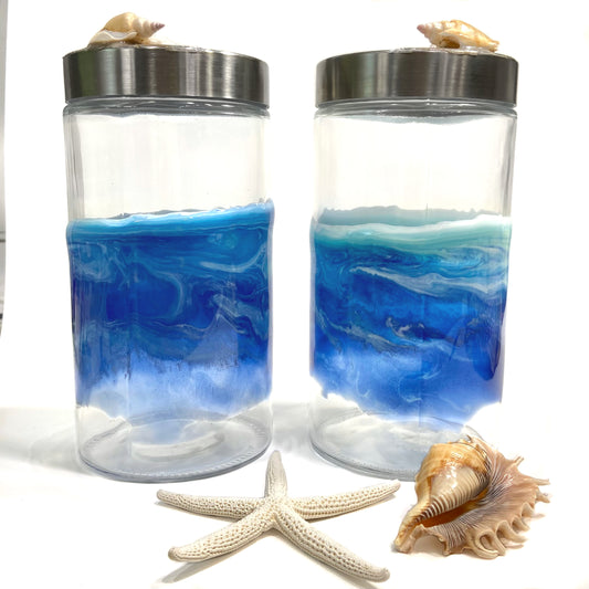 Ocean Theme Glass Canister with Shells