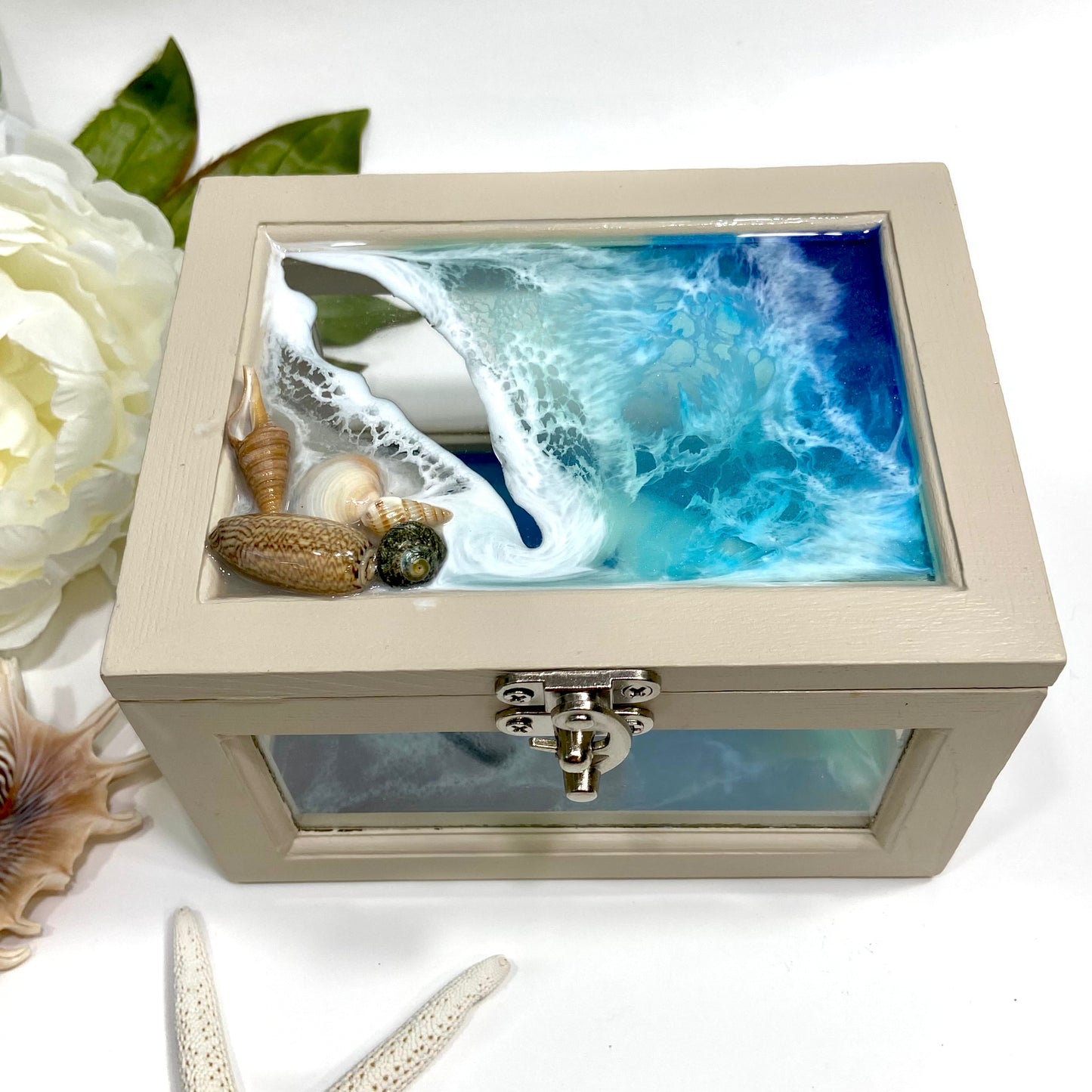 Beach Resin Glass Shells Box
