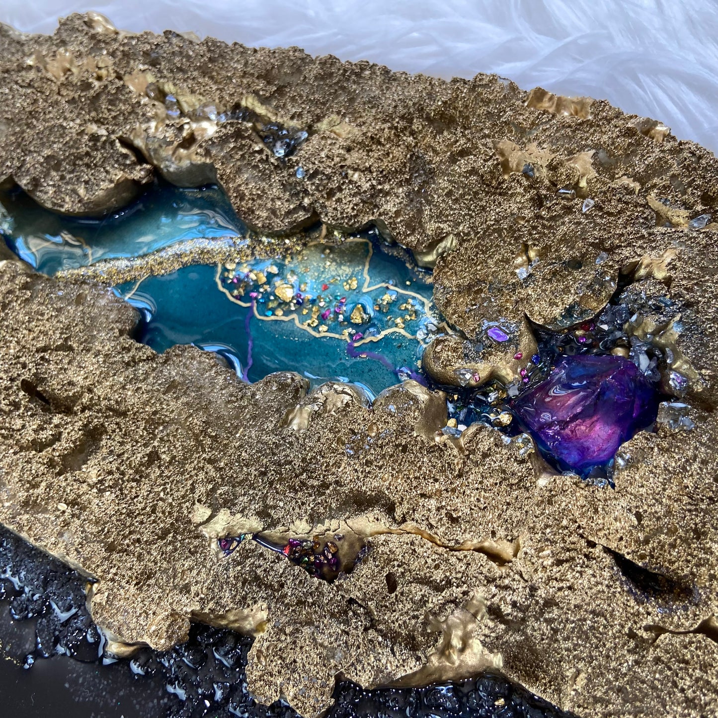 The Blue Mask - Freeform Resin Art with Real Amethyst Quartz