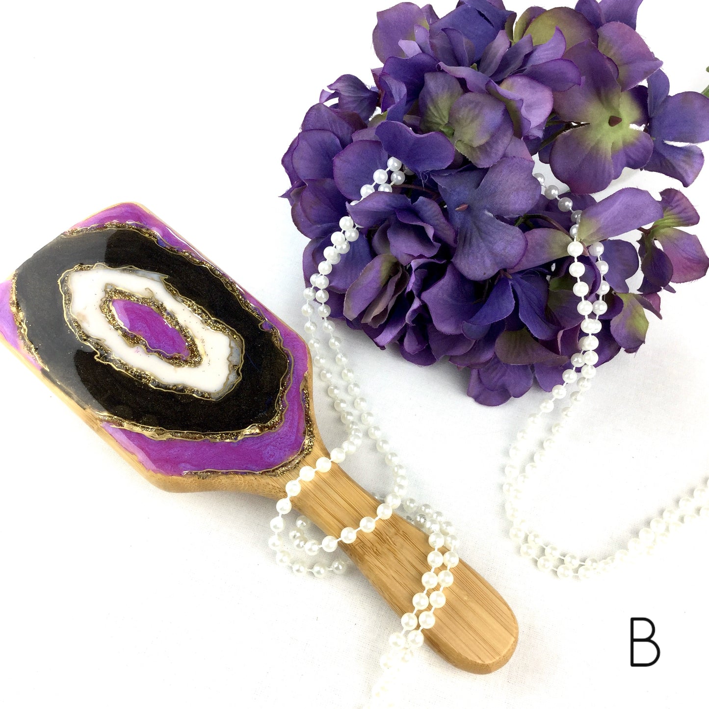 Purple, black and white resin geode detangling spa hairbrush - Mamota Creative
