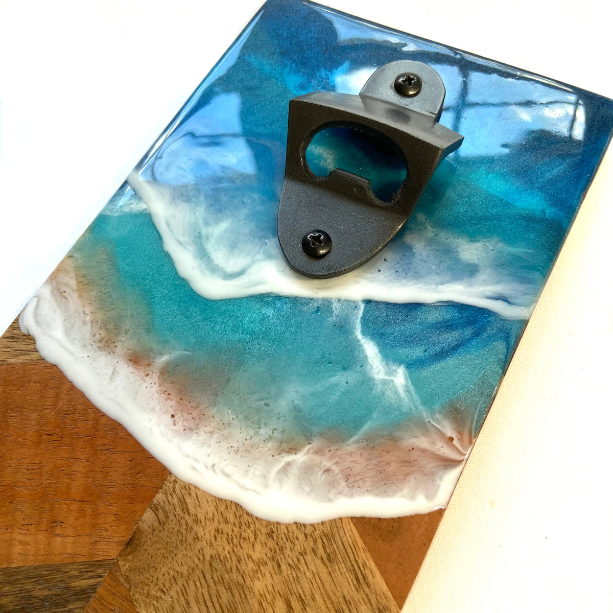 Wall Mounted Bottle Opener with Aqua Waves