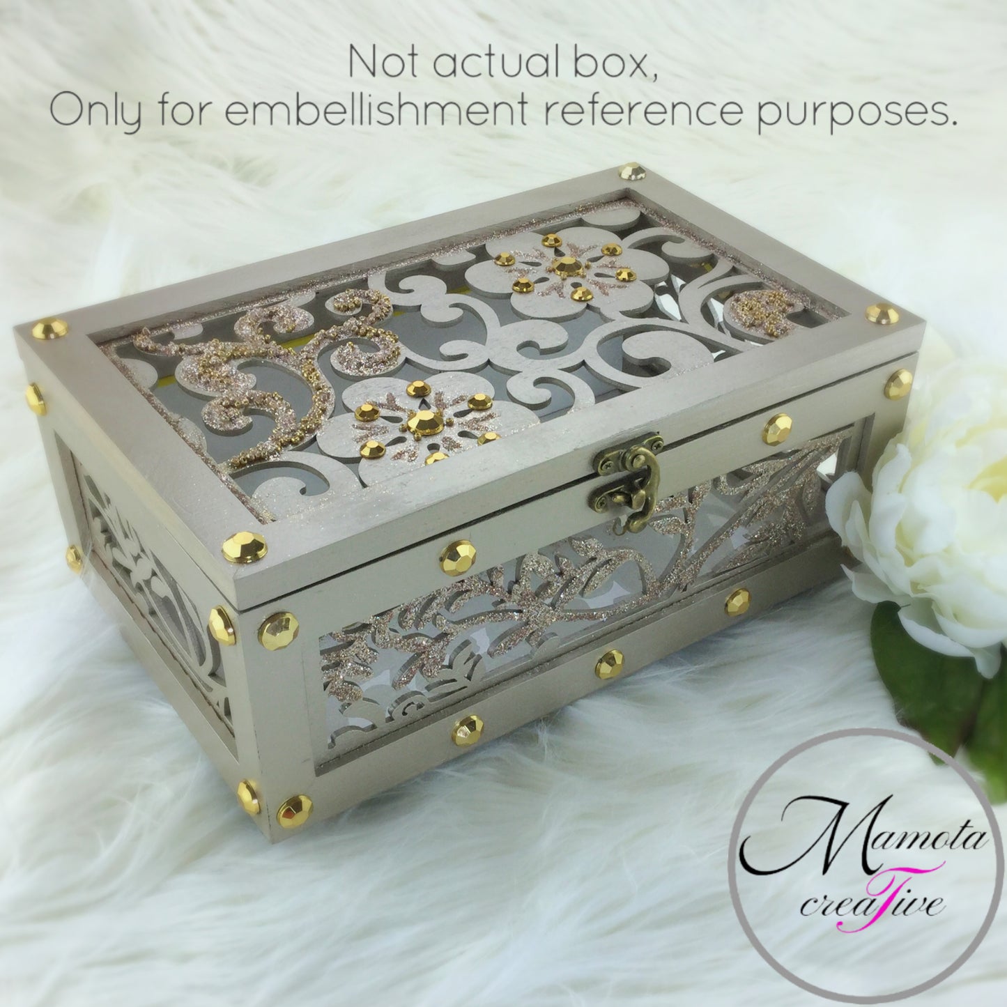 Small Laser Cut Flower Jewelry Box with Pearl Embellishments
