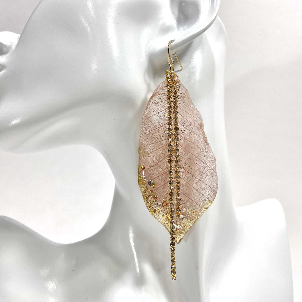 Blush & Amber Skeleton Leaf Drop Earrings
