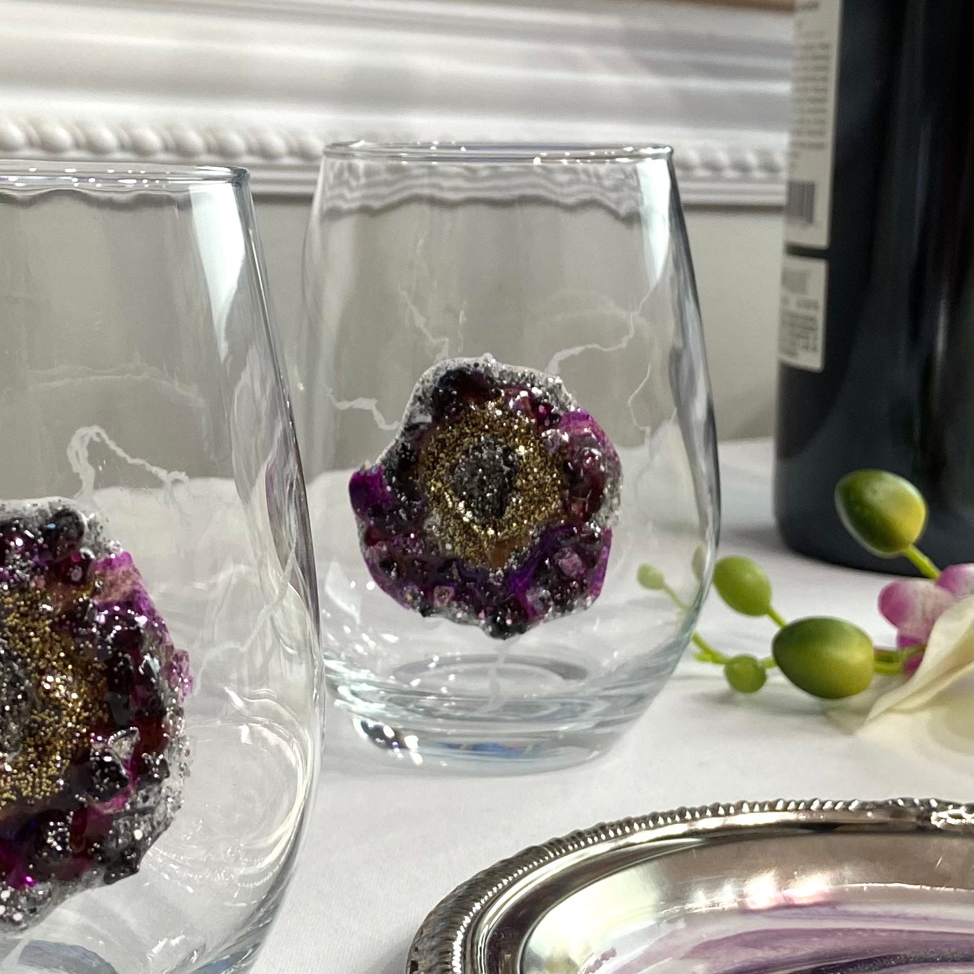 Purple Druzy Set of Glasses
