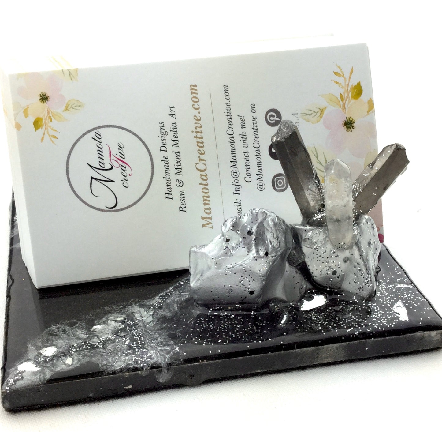 Geode Style Business Card Holder In black and silver - Mamota Creative