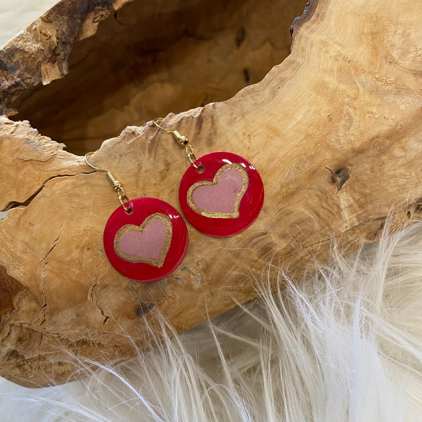 Pink Heart Round Earrings