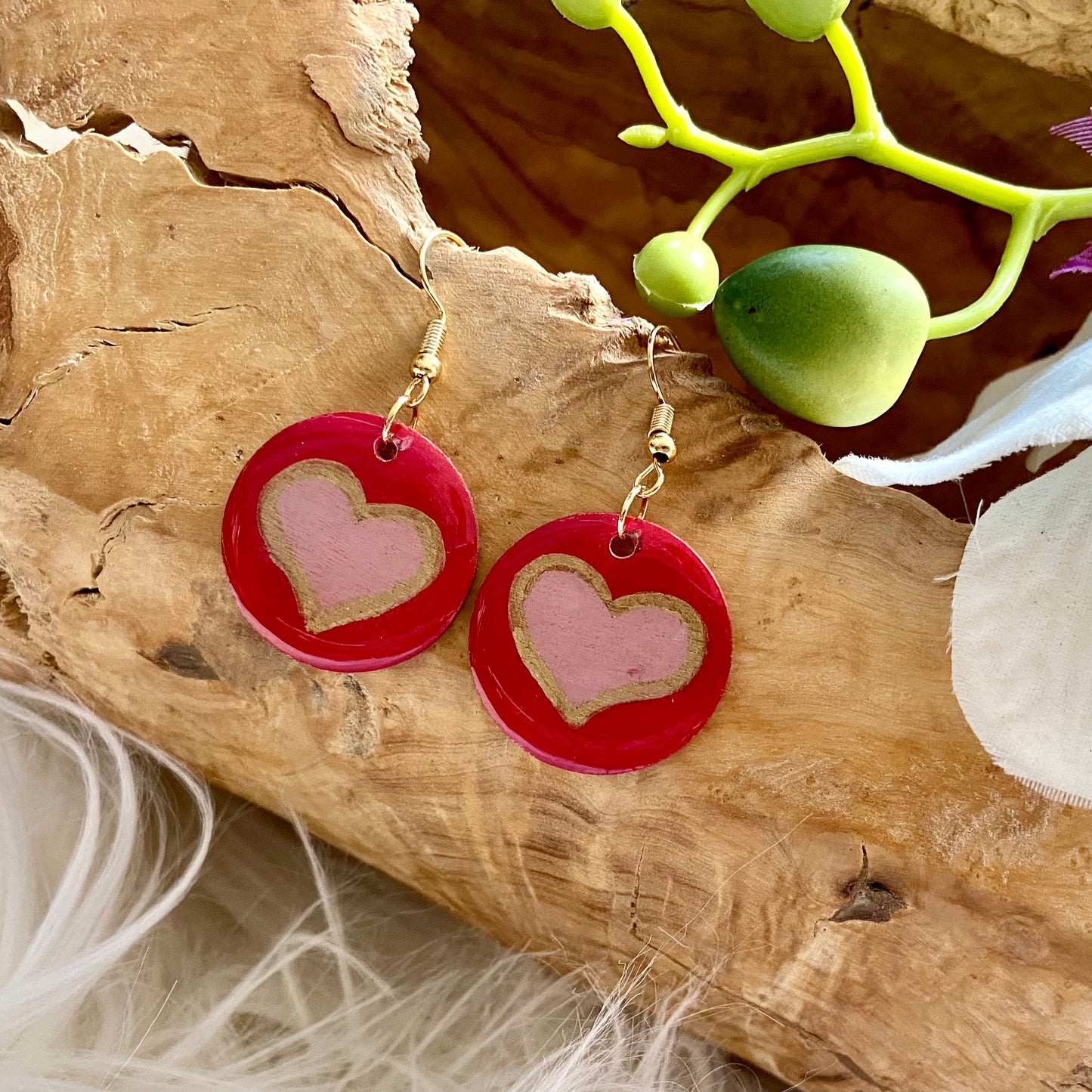 Pink Heart Round Earrings