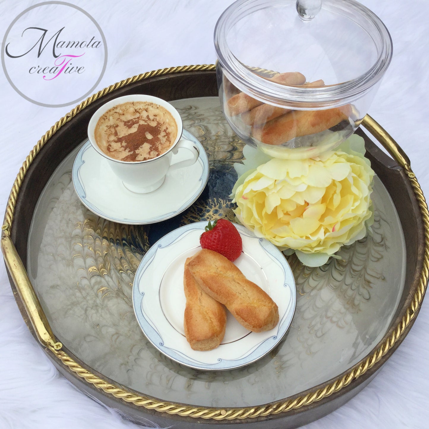 Resin Round Wooden Serving Decorative Tray with Matching Coasters Set - Mamota Creative