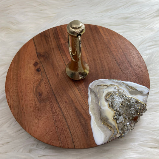 White & Gold Geode Resin Cake Stand