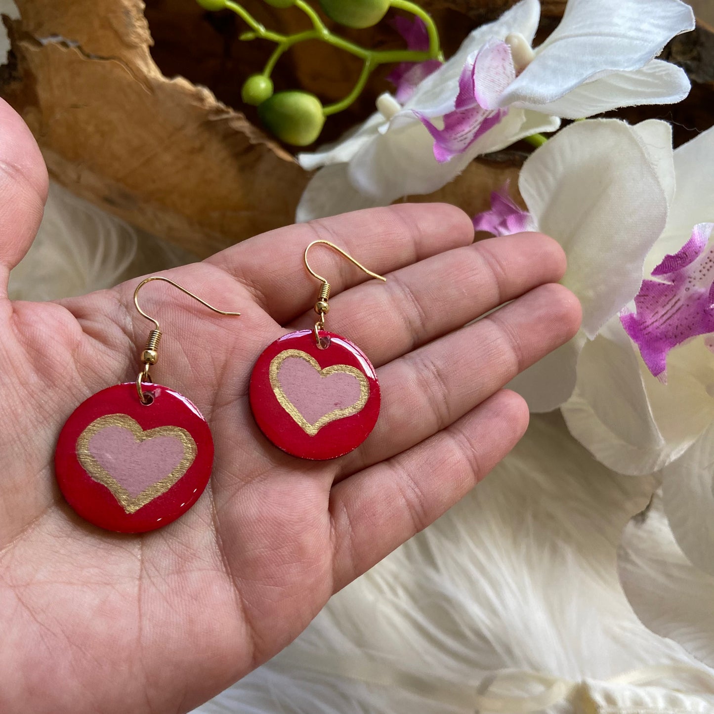 Pink Heart Round Earrings