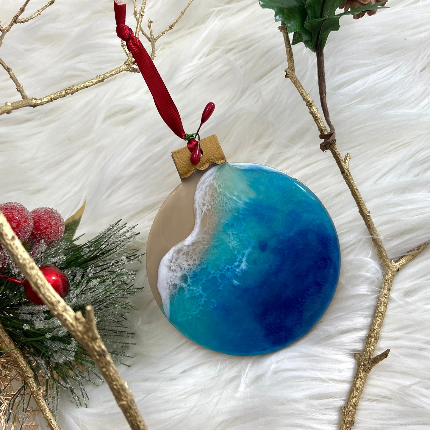 Round Flat Tree Ornament - Beach