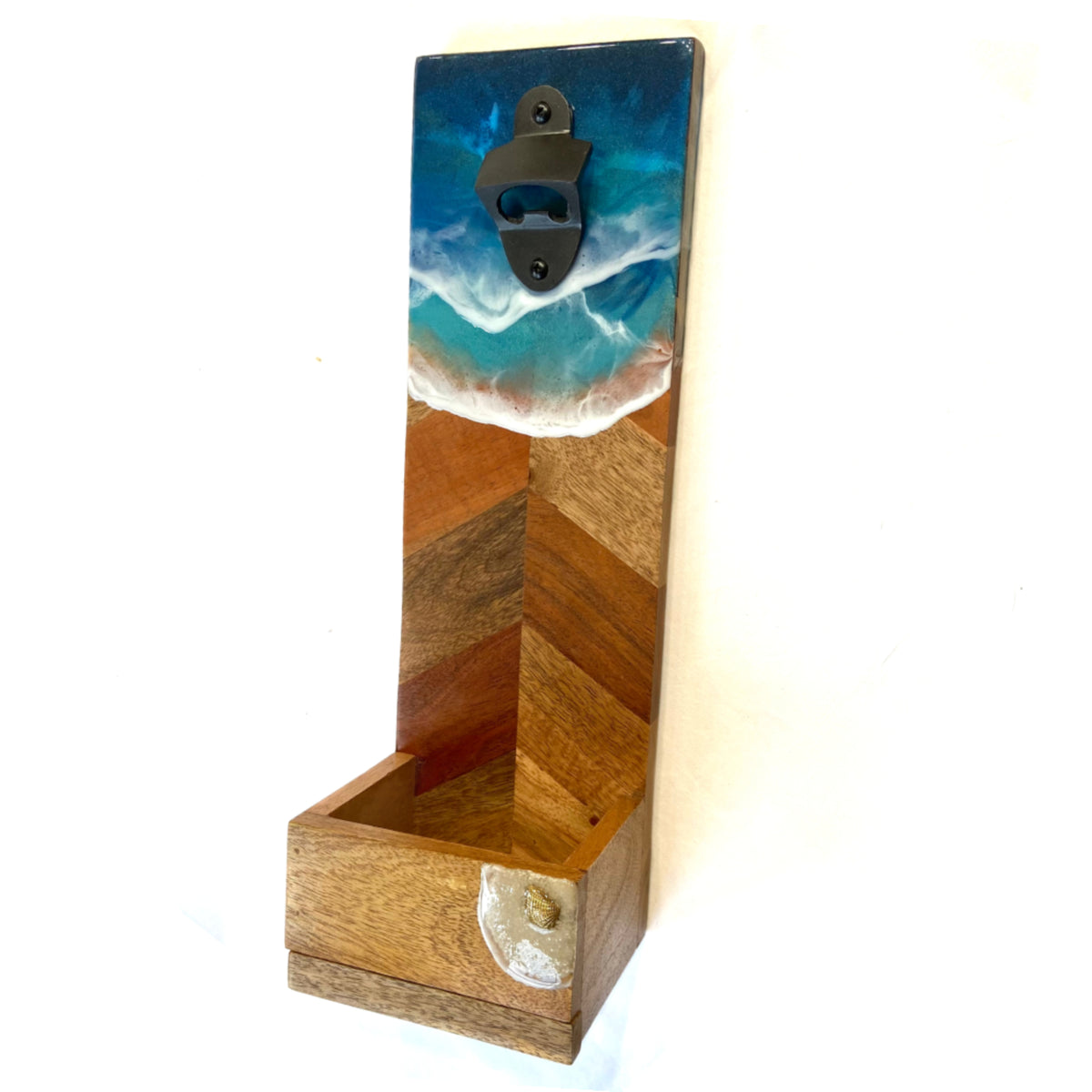 Wall Mounted Bottle Opener with Aqua Waves