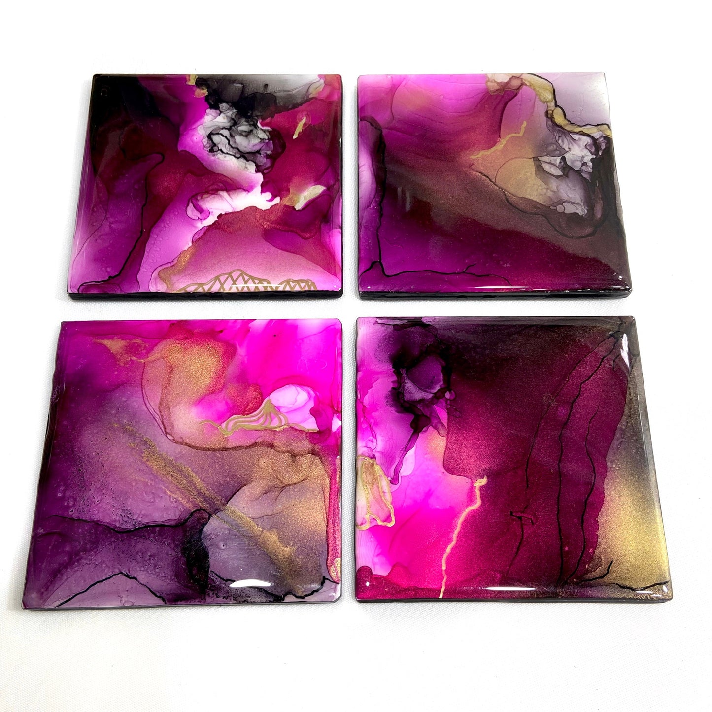 Alcohol Ink Coasters - Fuchsia